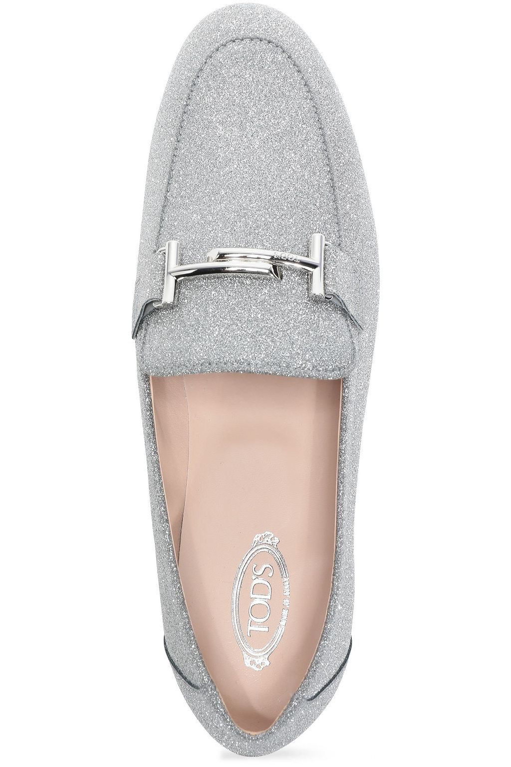 TOD'S Double T glittered leather loafers