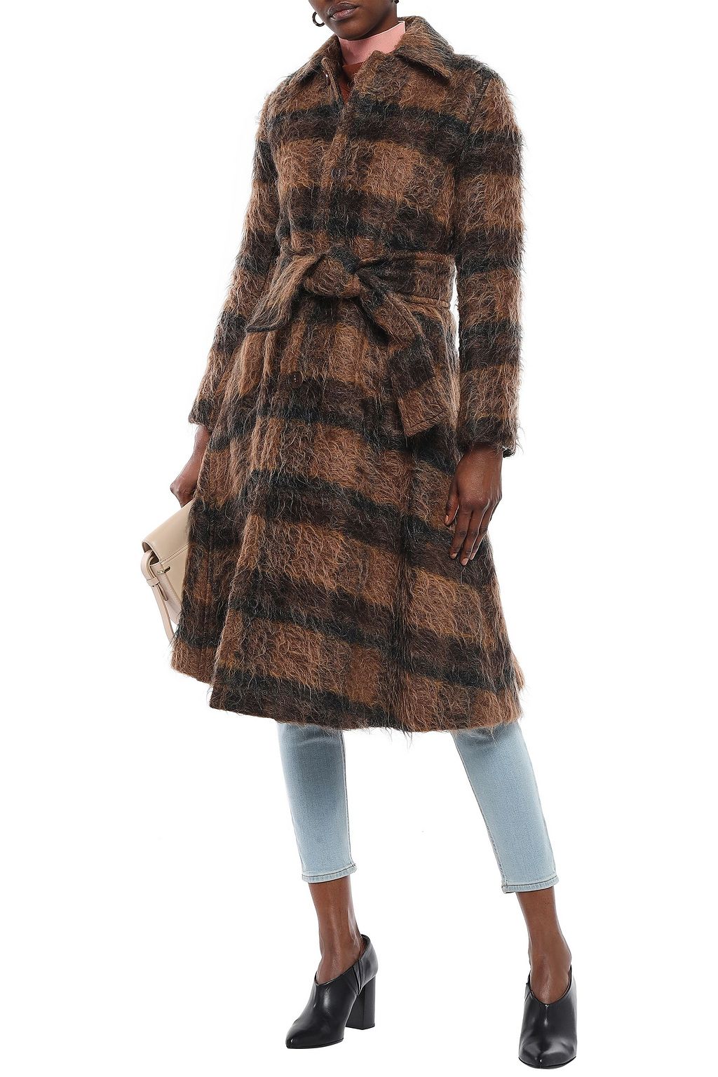 ACNE STUDIOS Belted checked brushed-woven coat