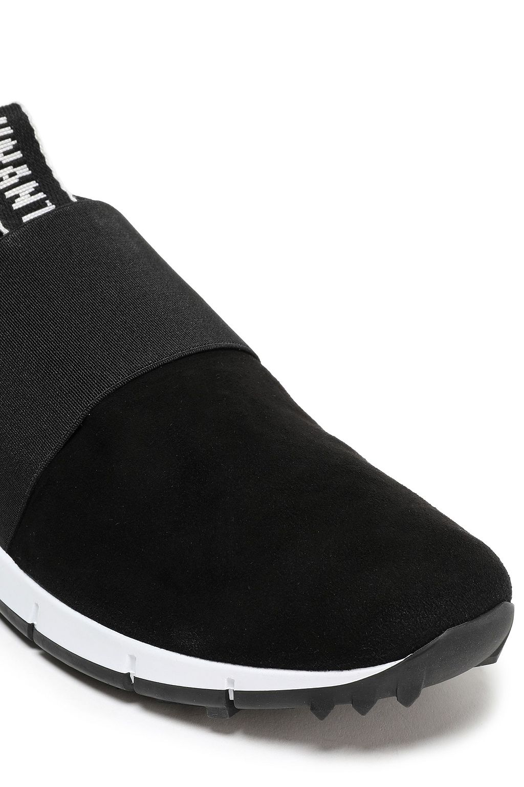 JIMMY CHOO Mesh and suede-paneled slip-on sneakers