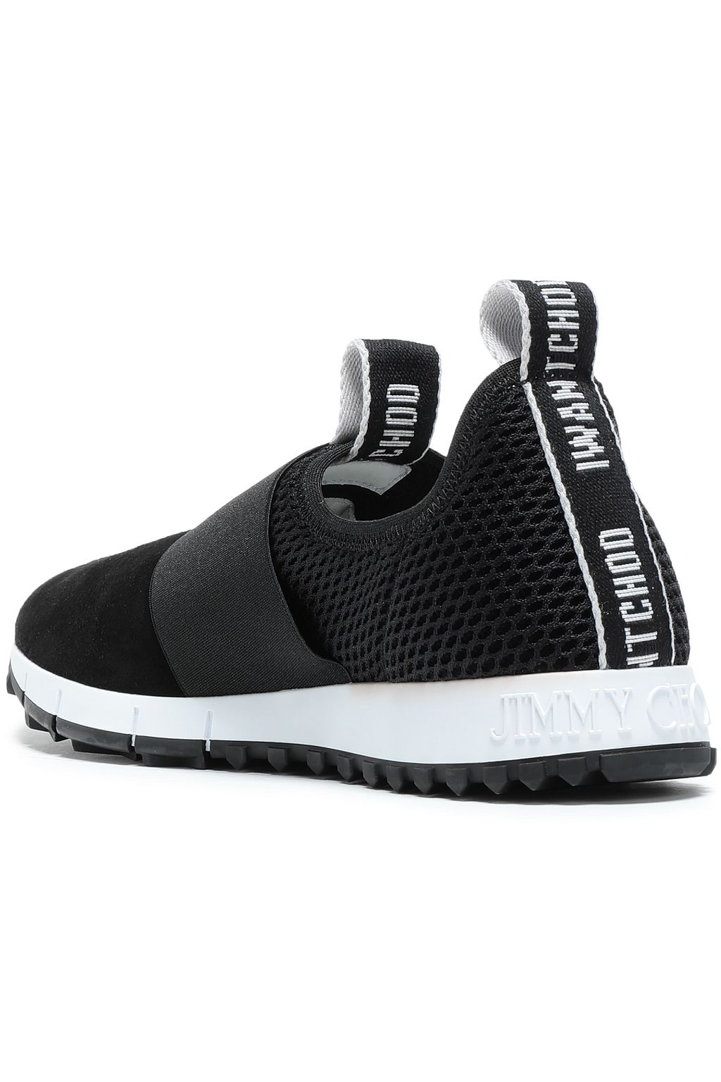 JIMMY CHOO Mesh and suede-paneled slip-on sneakers