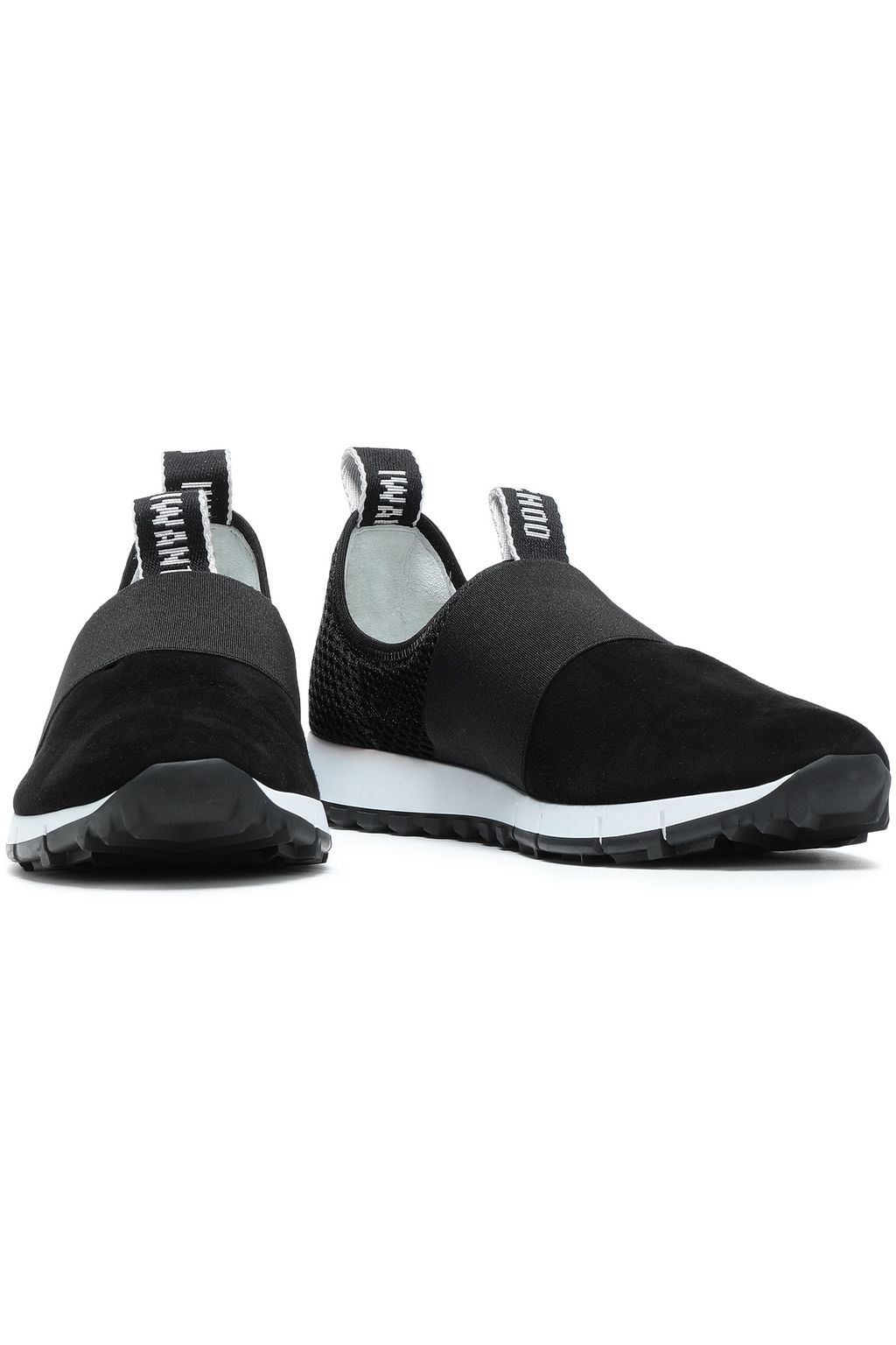 JIMMY CHOO Mesh and suede-paneled slip-on sneakers