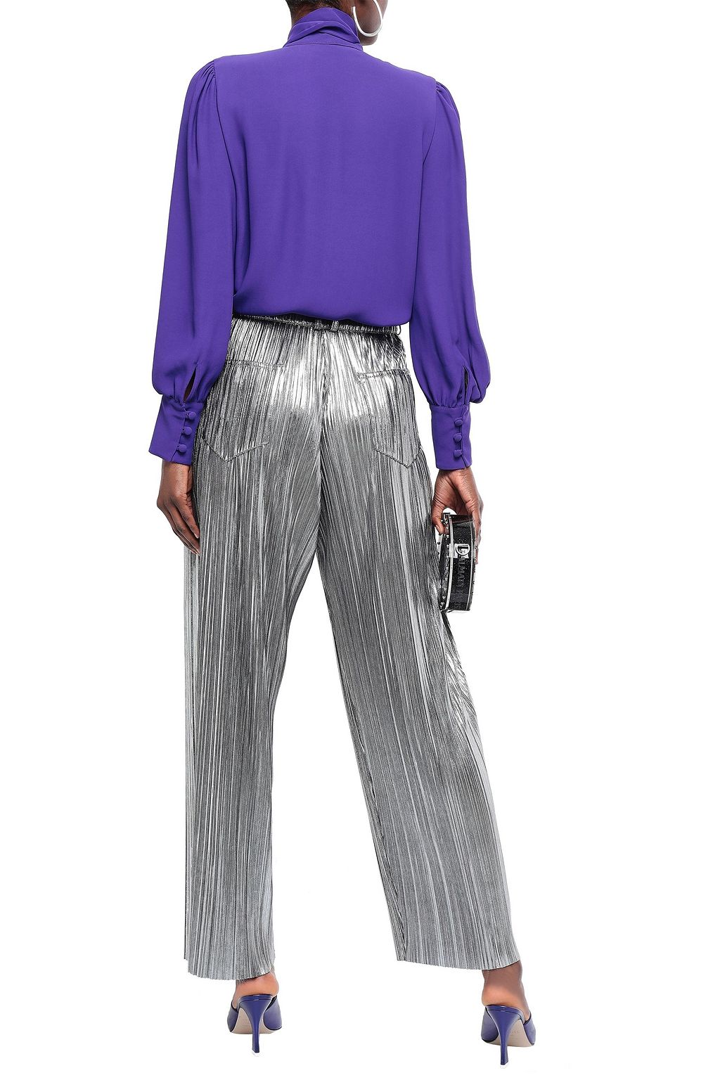 BALMAIN Plissé-lamé wide-leg pants