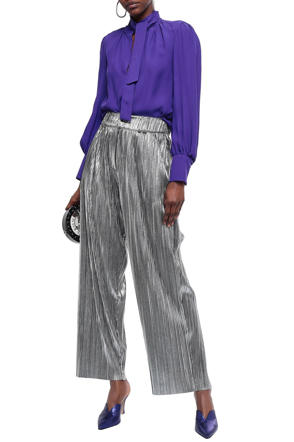 BALMAIN Plissé-lamé wide-leg pants