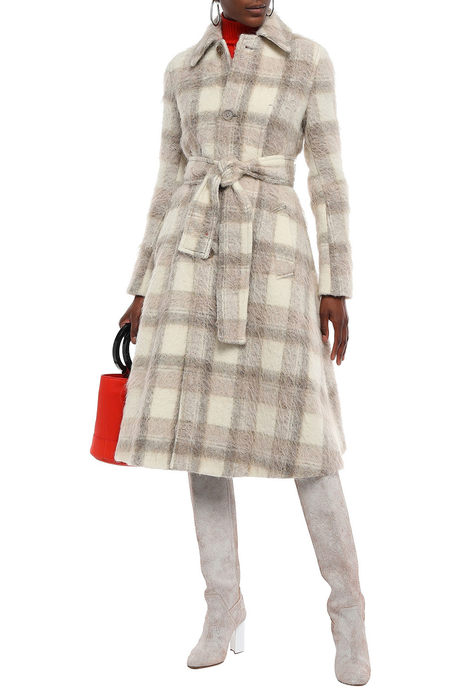 ACNE STUDIOS Belted checked brushed-woven coat