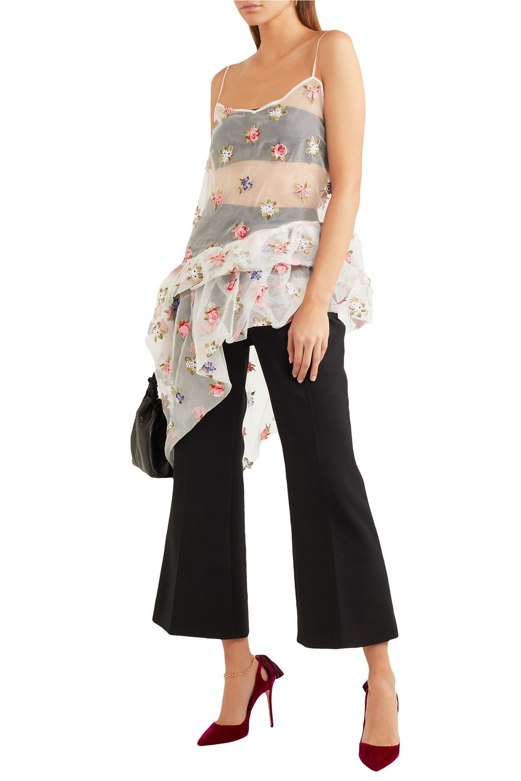 ISA ARFEN Asymmetric draped printed silk top