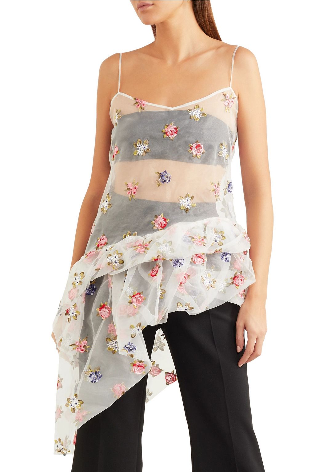 ISA ARFEN Asymmetric draped printed silk top