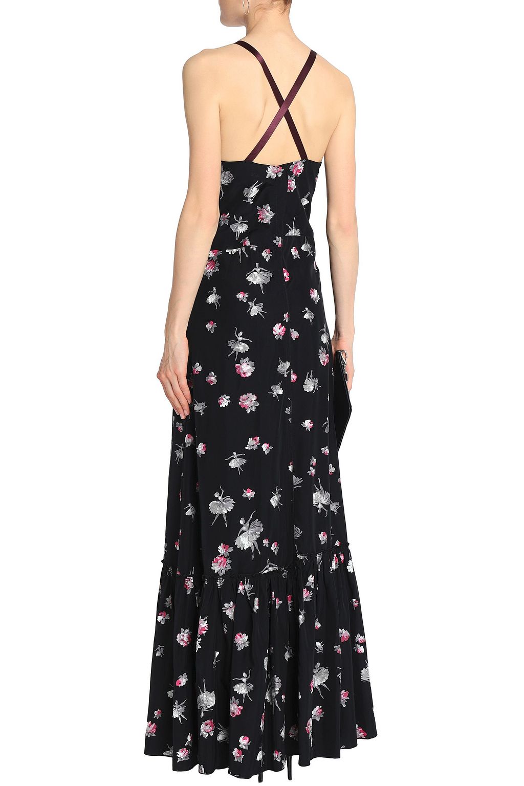 MARC JACOBS Lace-trimmed printed taffeta maxi dress