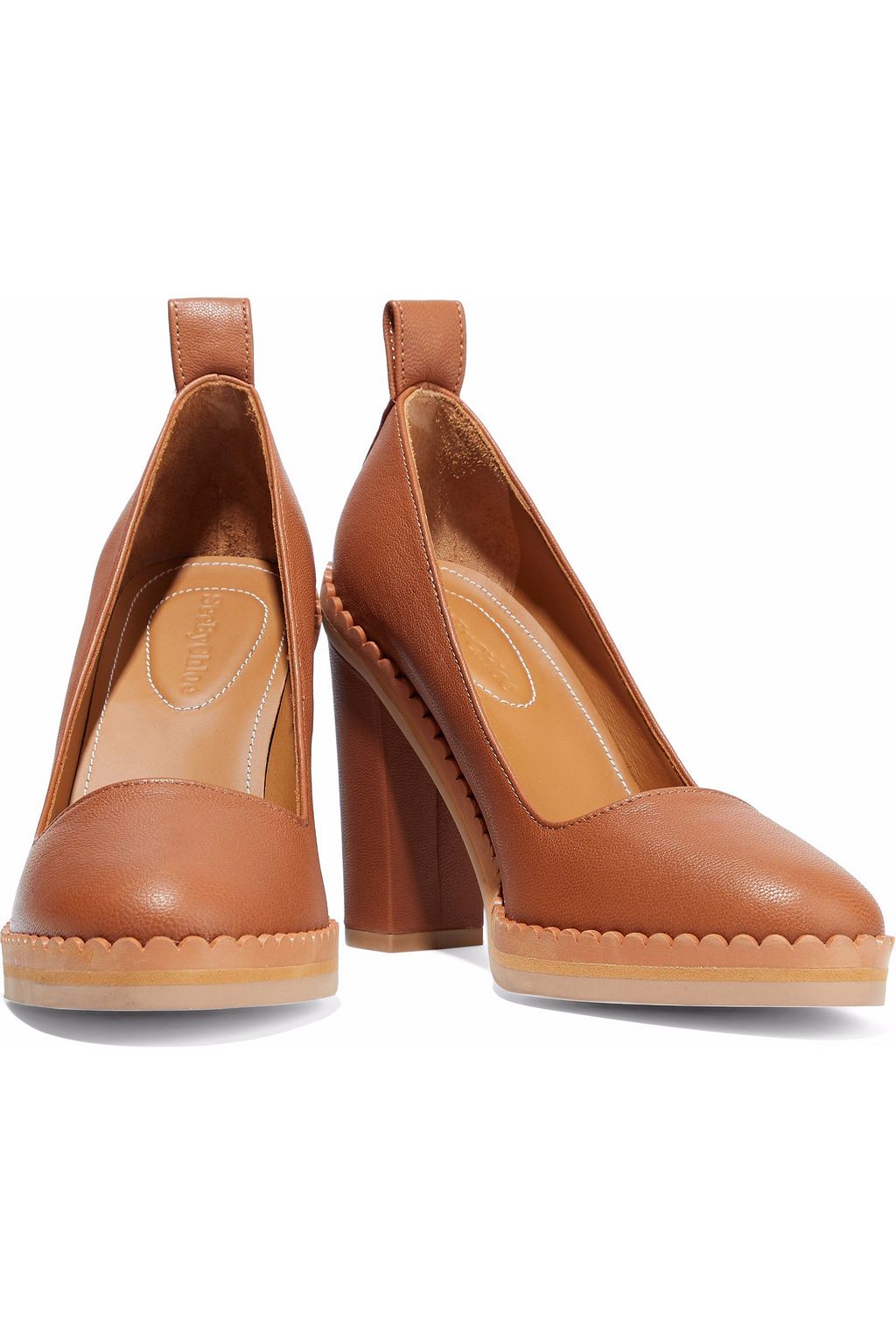 SEE BY CHLOÉ Scalloped textured-leather pumps