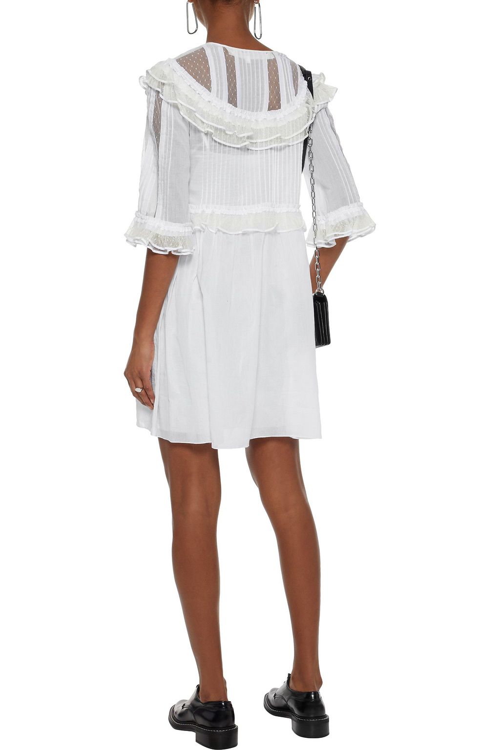 McQ Alexander McQueen Ruffled point d'espirit-paneled cotton mini dress