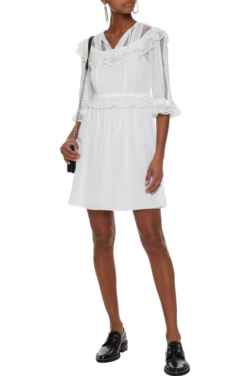 McQ Alexander McQueen Ruffled point d'espirit-paneled cotton mini dress