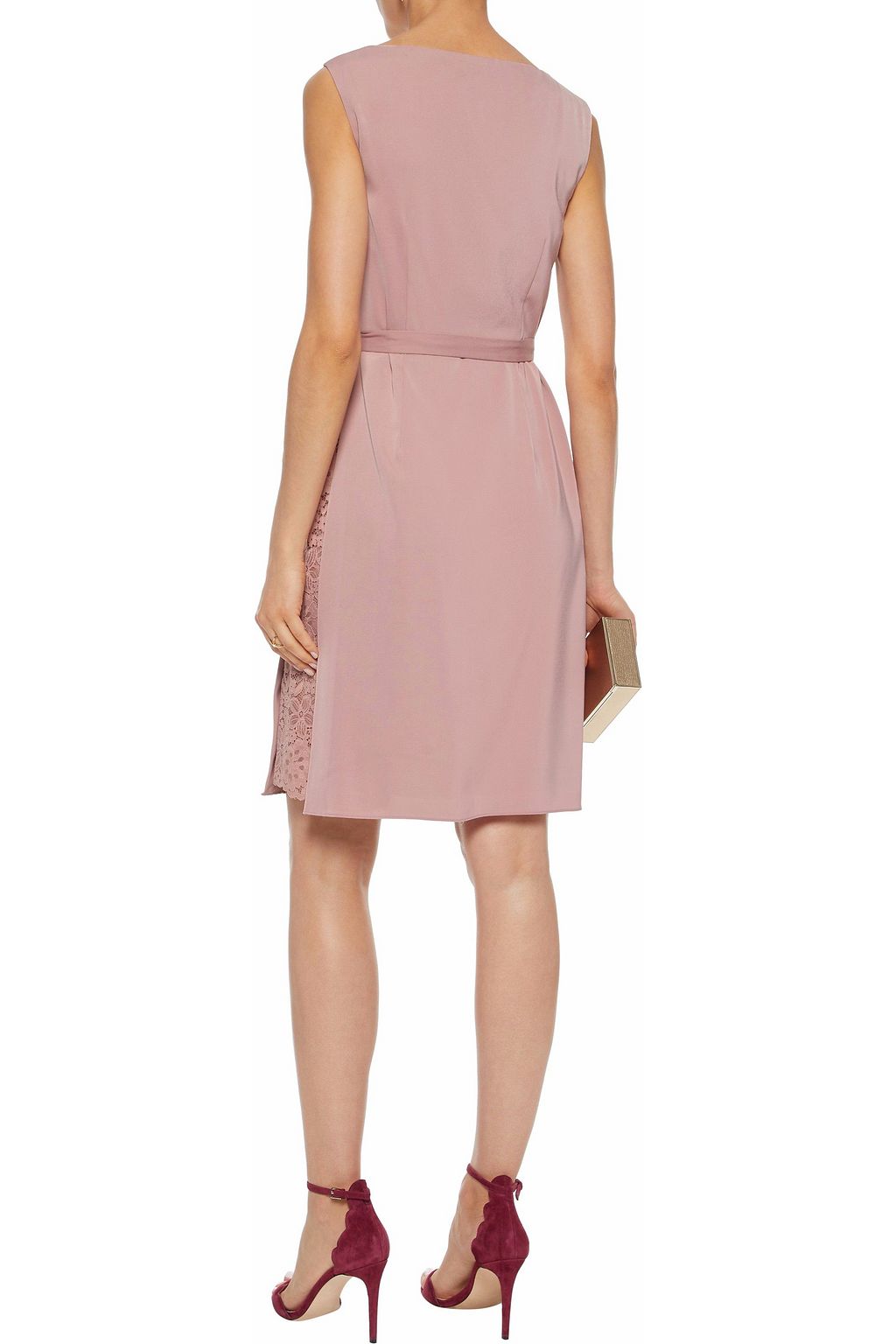 MIKAEL AGHAL Corded lace-paneled crepe de chine dress