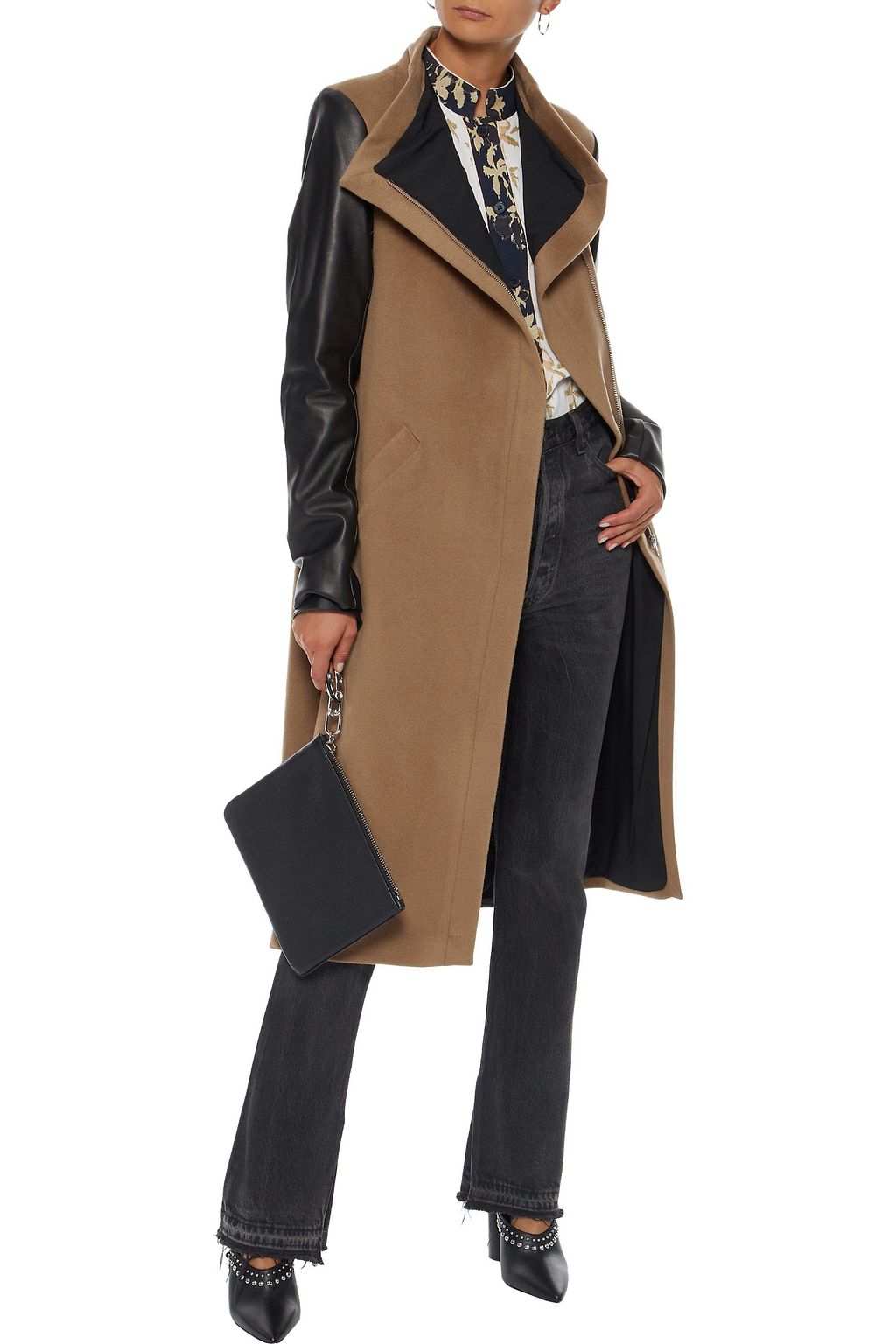 VEDA Cadillac leather-paneled wool-blend coat