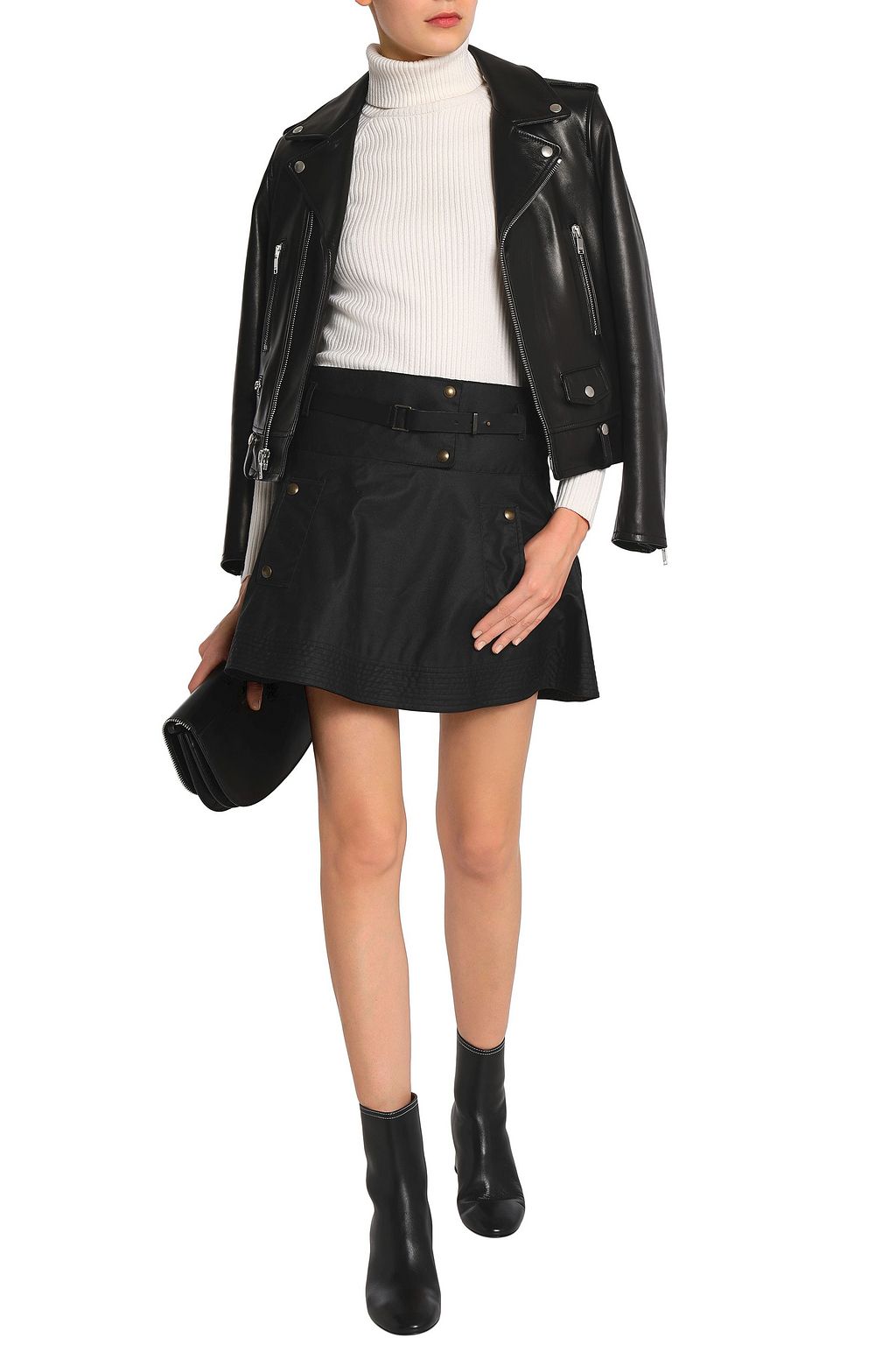 BELSTAFF Button-detailed coated cotton woven mini skirt