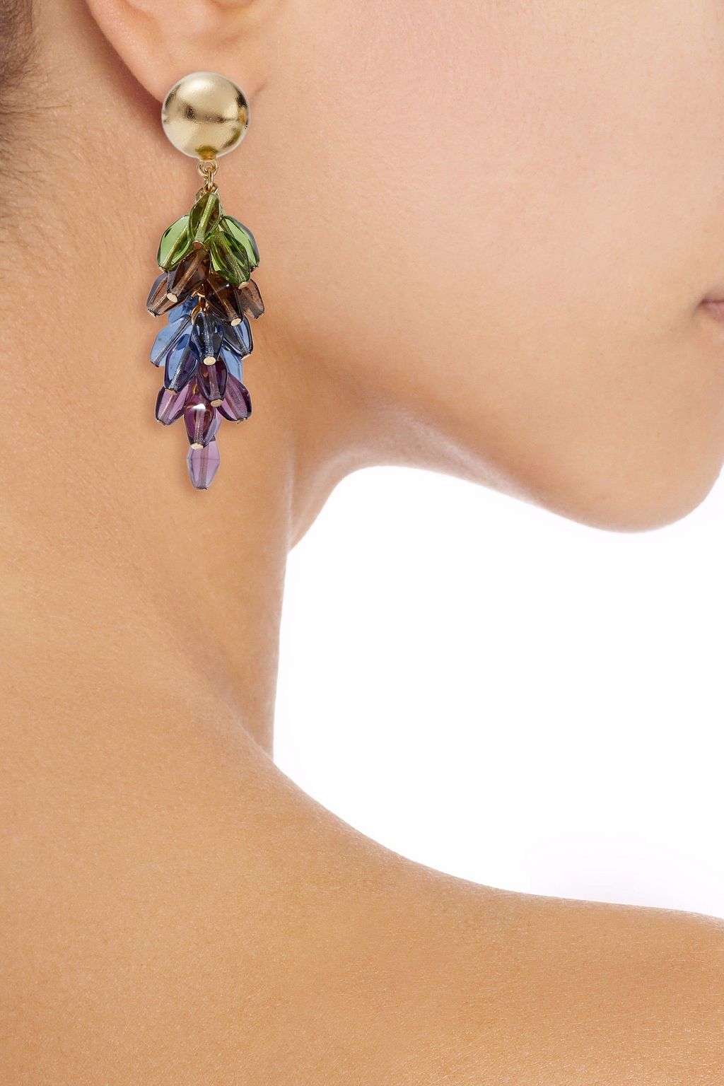 BEN-AMUN Gold-tone multi-stone clip earrings
