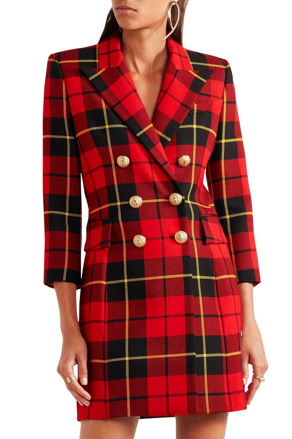BALMAIN Checked wool mini dress