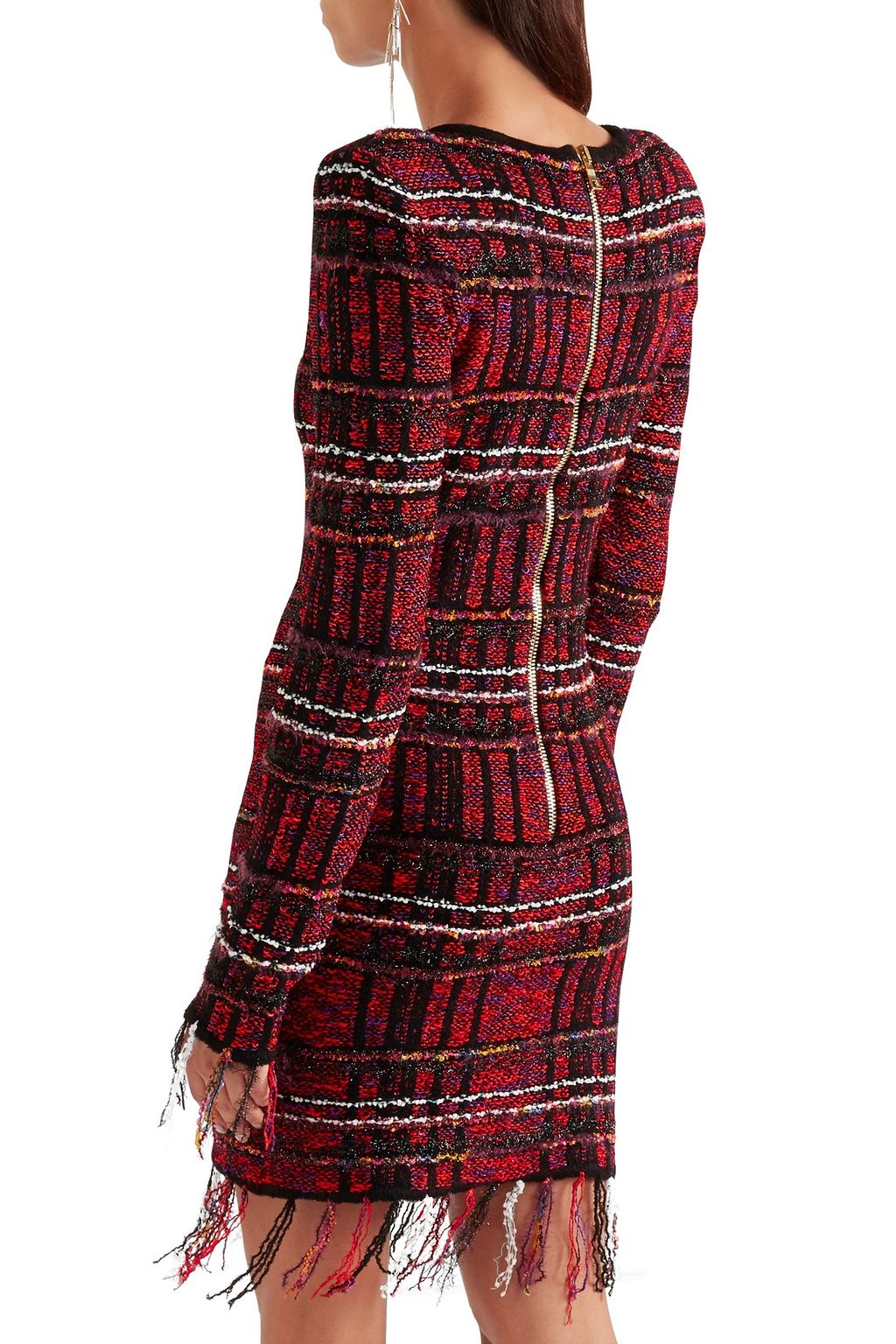 BALMAIN Frayed checked tweed mini dress