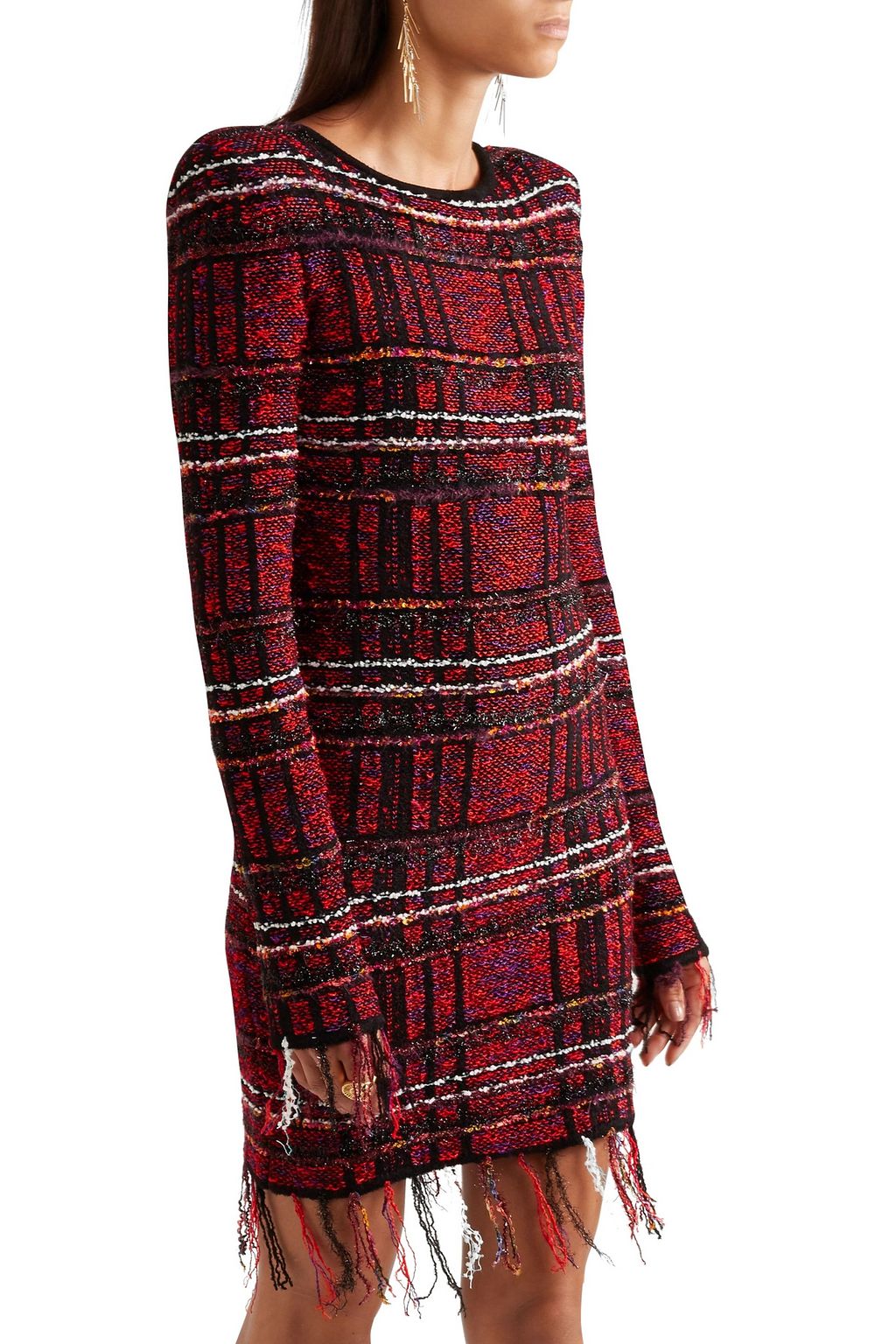 BALMAIN Frayed checked tweed mini dress