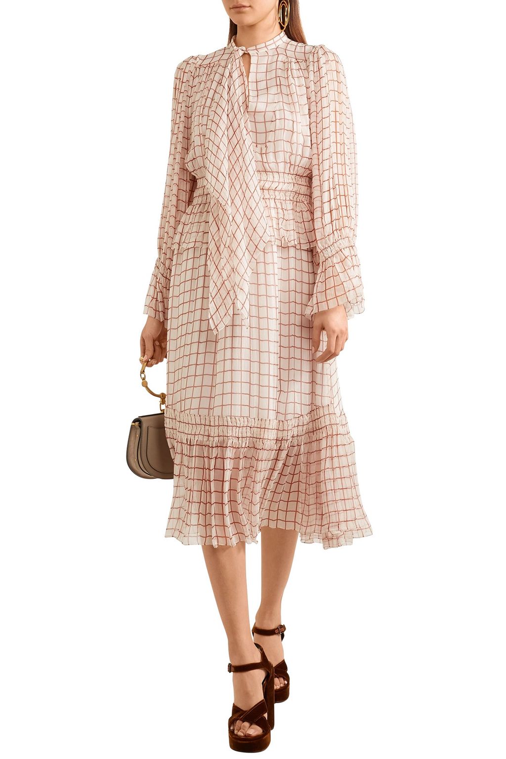 CHLOÉ Printed shirred silk-chiffon midi dress