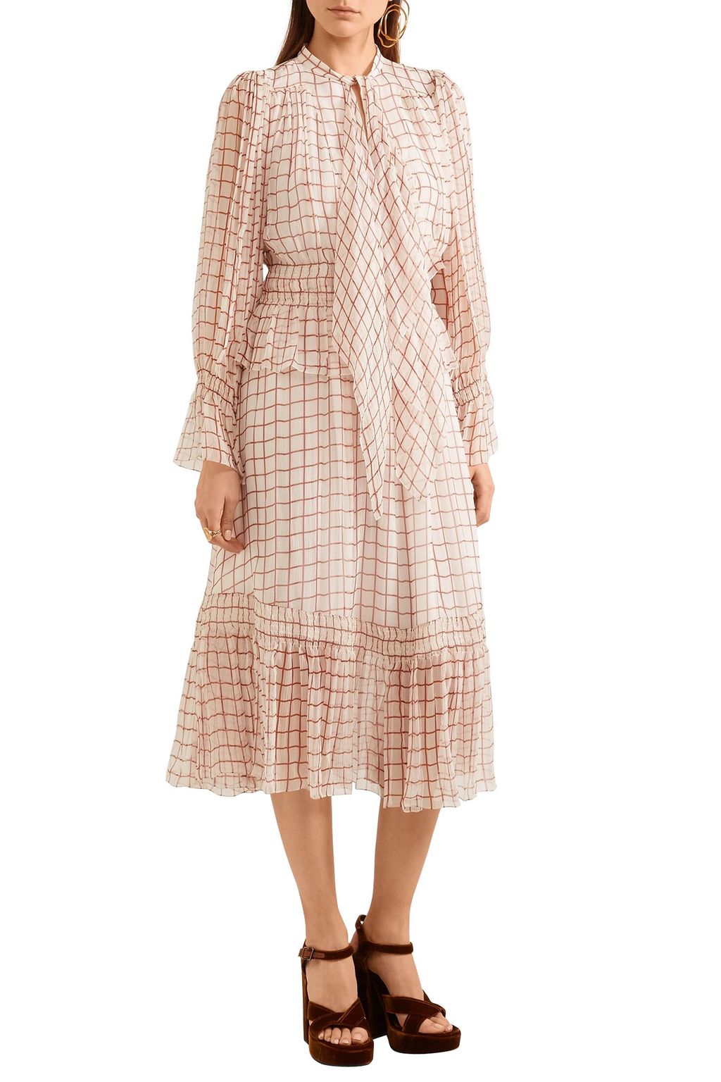CHLOÉ Printed shirred silk-chiffon midi dress