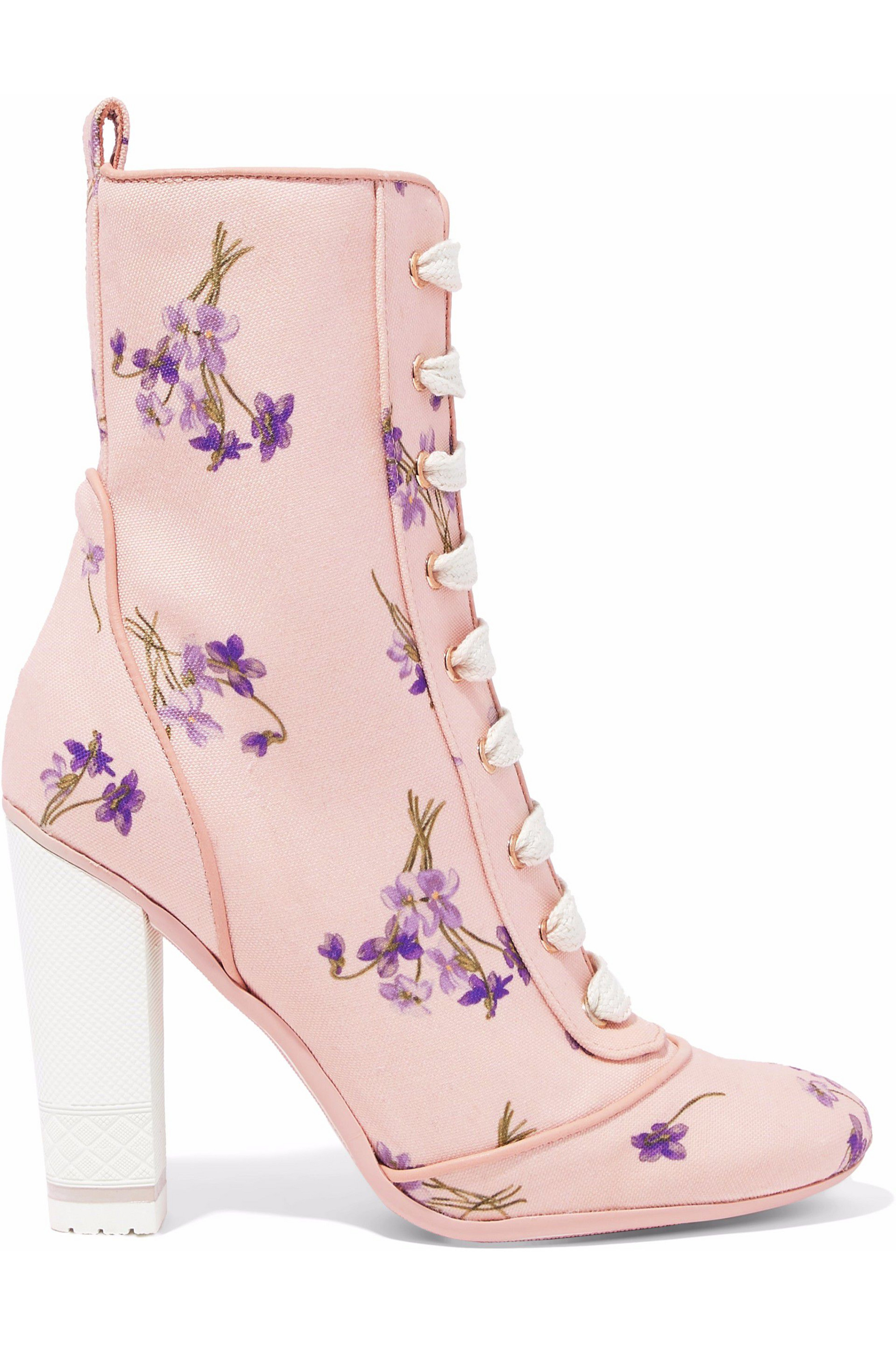 RED(V) Lace-up floral-print canvas ankle boots