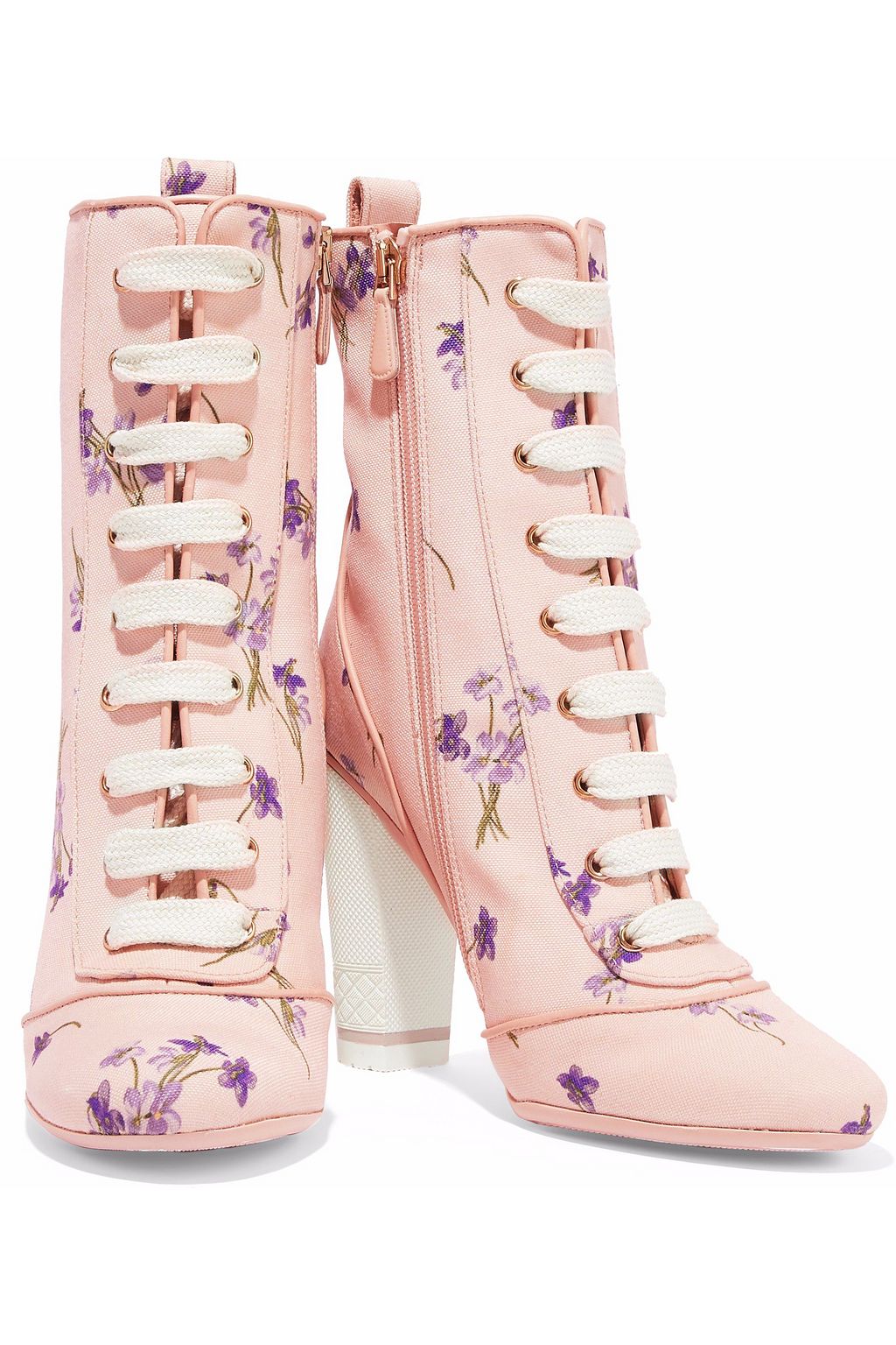 RED(V) Lace-up floral-print canvas ankle boots