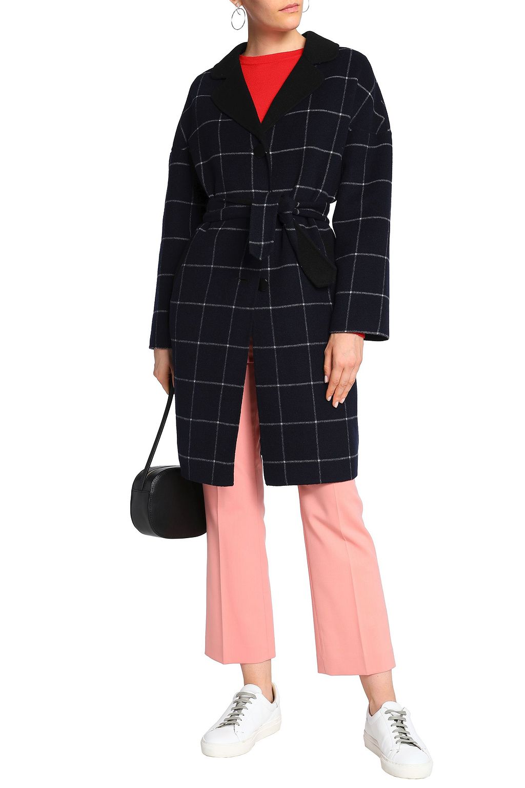 CLAUDIE PIERLOT Belted checked wool-blend felt coat