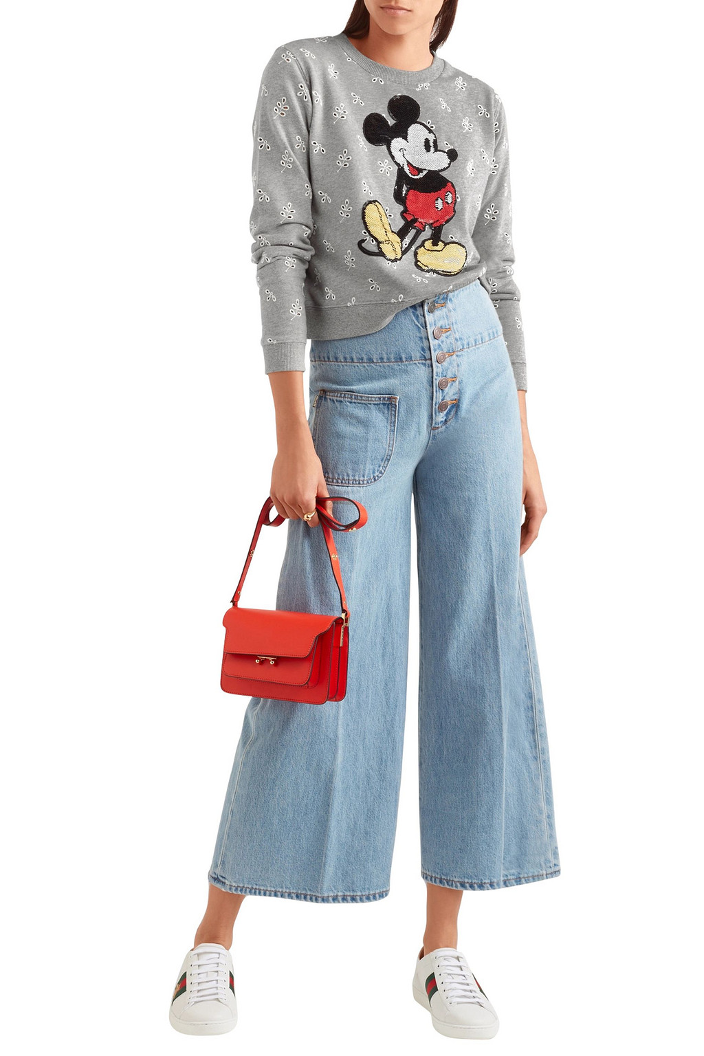 MARC JACOBS Appliquéd broderie anglaise French cotton-terry sweatshirt