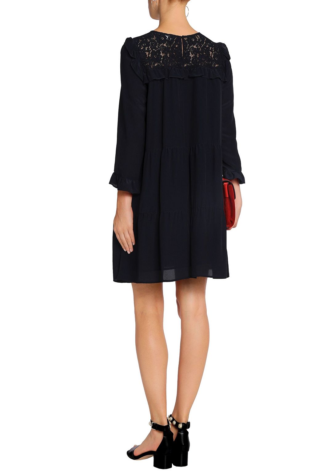 CLAUDIE PIERLOT Corded lace-paneled crepe mini dress