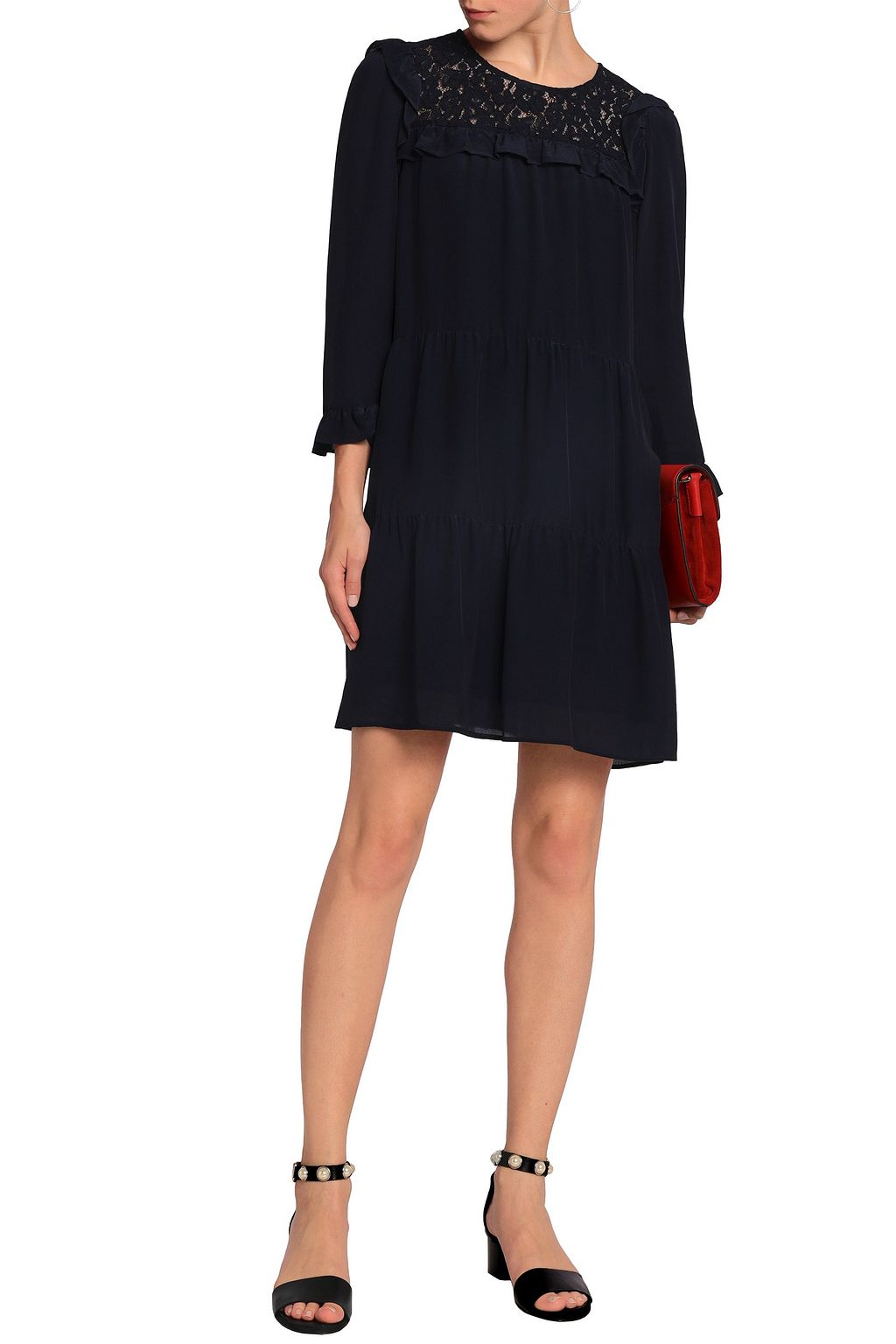 CLAUDIE PIERLOT Corded lace-paneled crepe mini dress