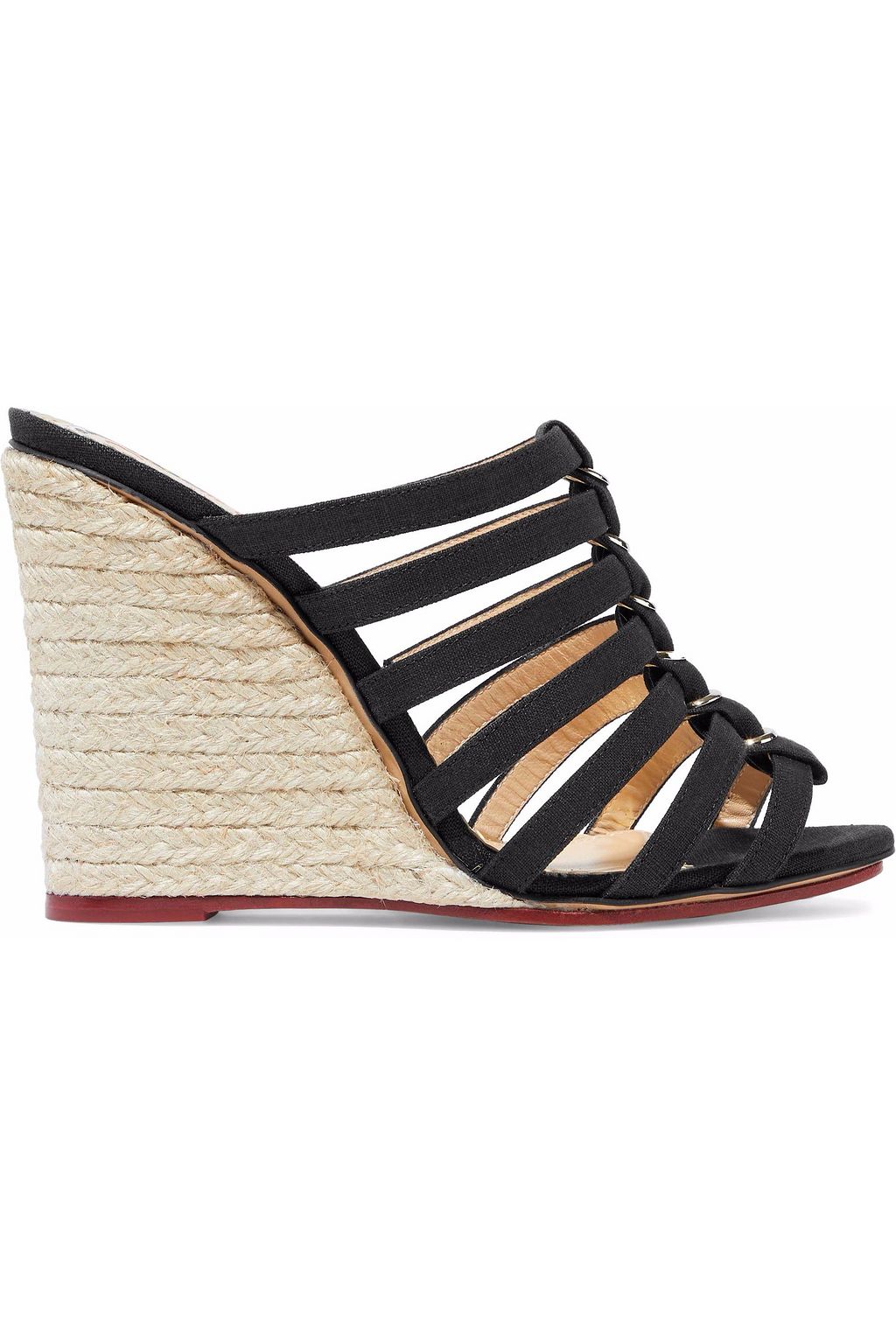 Cutout canvas espadrille wedge mules black EU 35