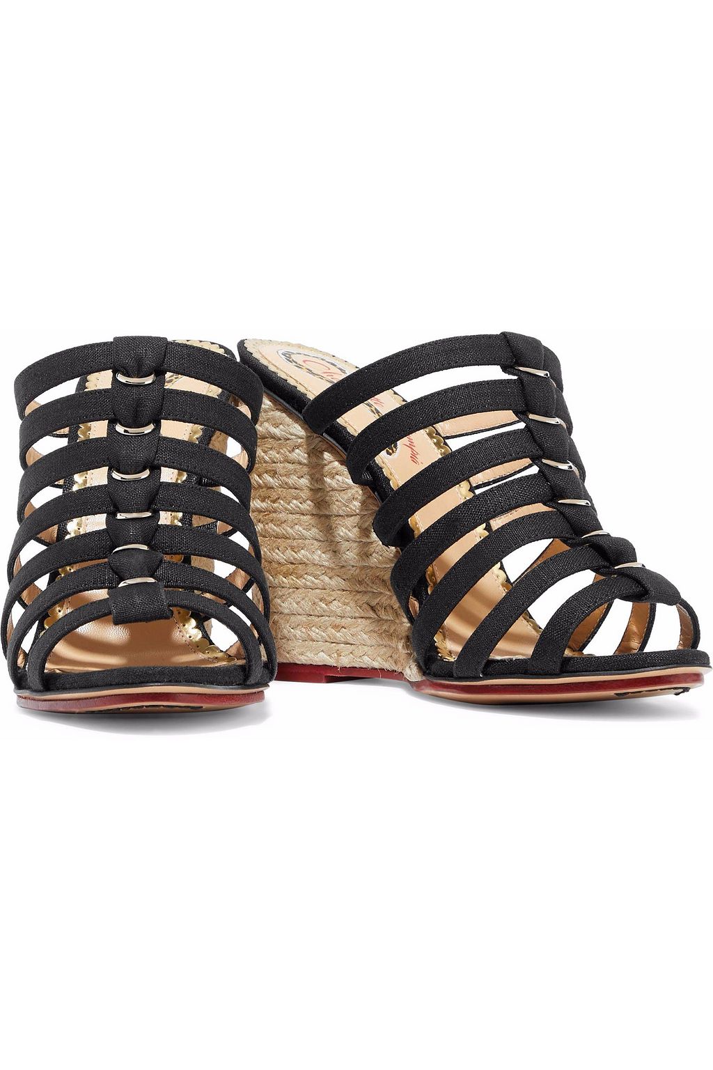CHARLOTTE OLYMPIA Cutout canvas espadrille wedge mules