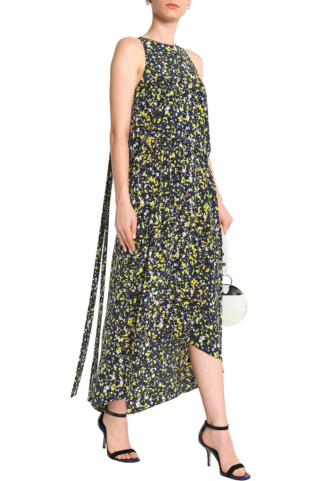 CEDRIC CHARLIER Asymmetric printed silk-faille midi dress