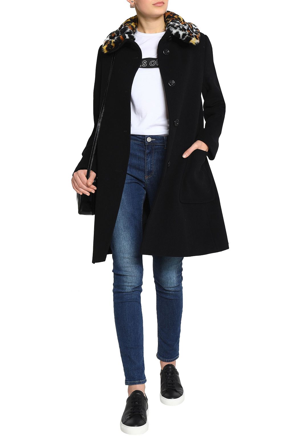 LOVE MOSCHINO Faux fur-trimmed wool-blend coat