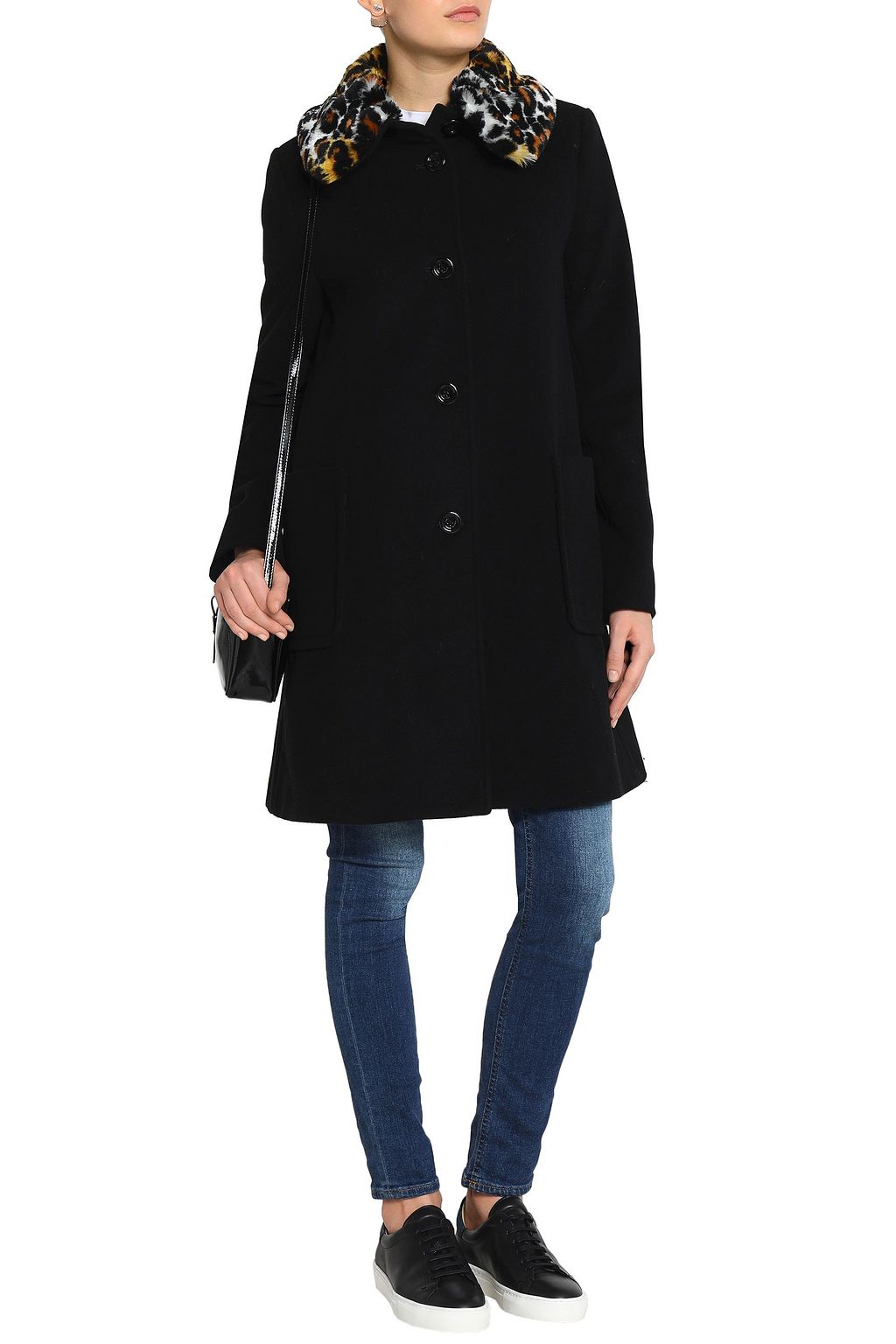 LOVE MOSCHINO Faux fur-trimmed wool-blend coat
