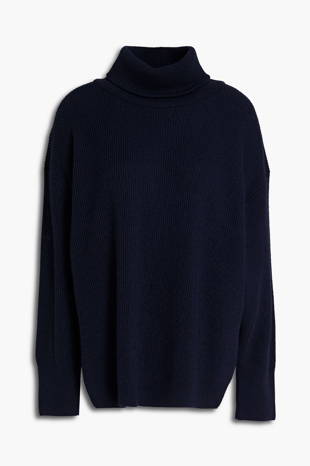 Navy Ribbed-knit turtleneck sweater 