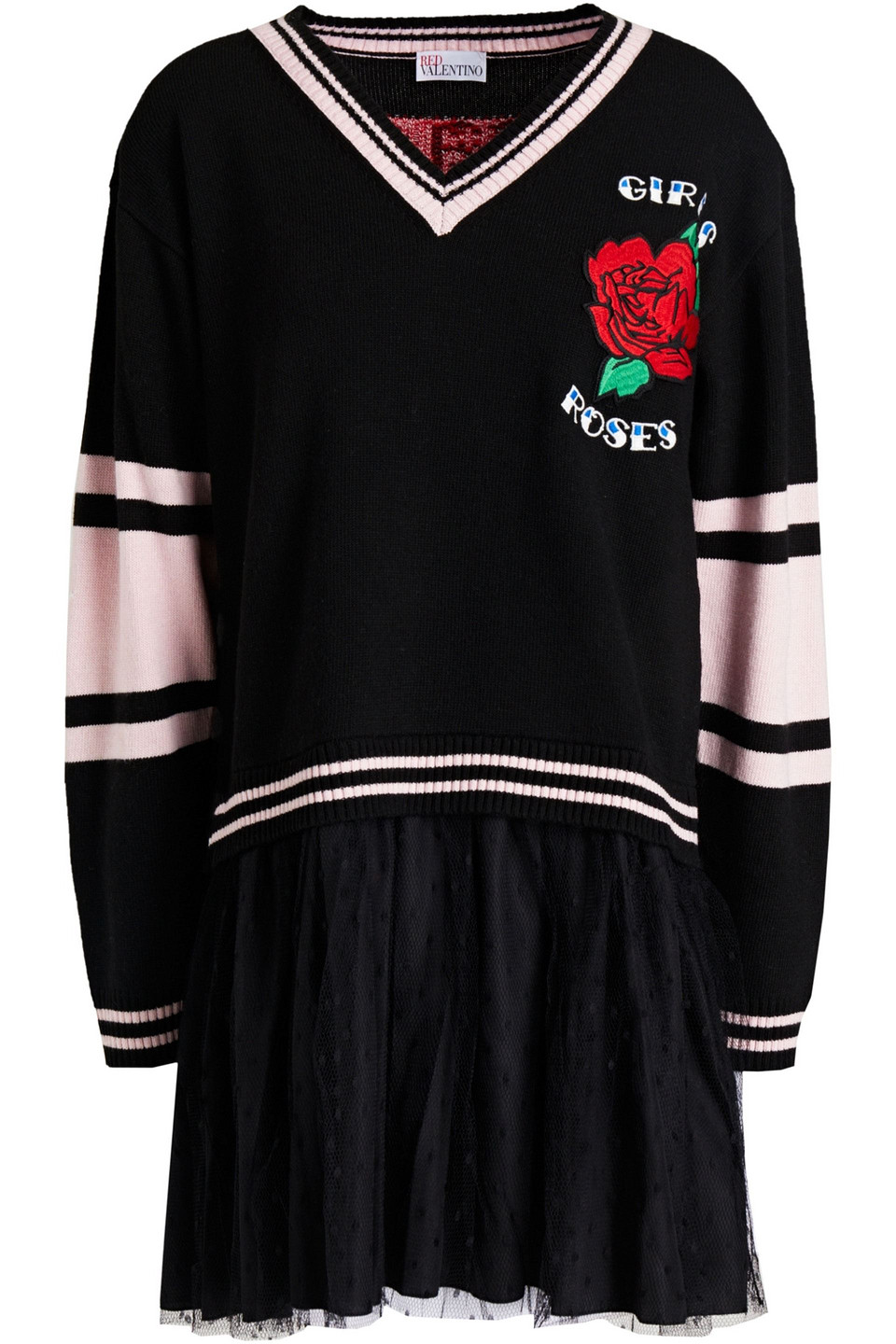 Redvalentino Woman Point D'esprit-paneled Jacquard-knit Mini Dress Black Size S