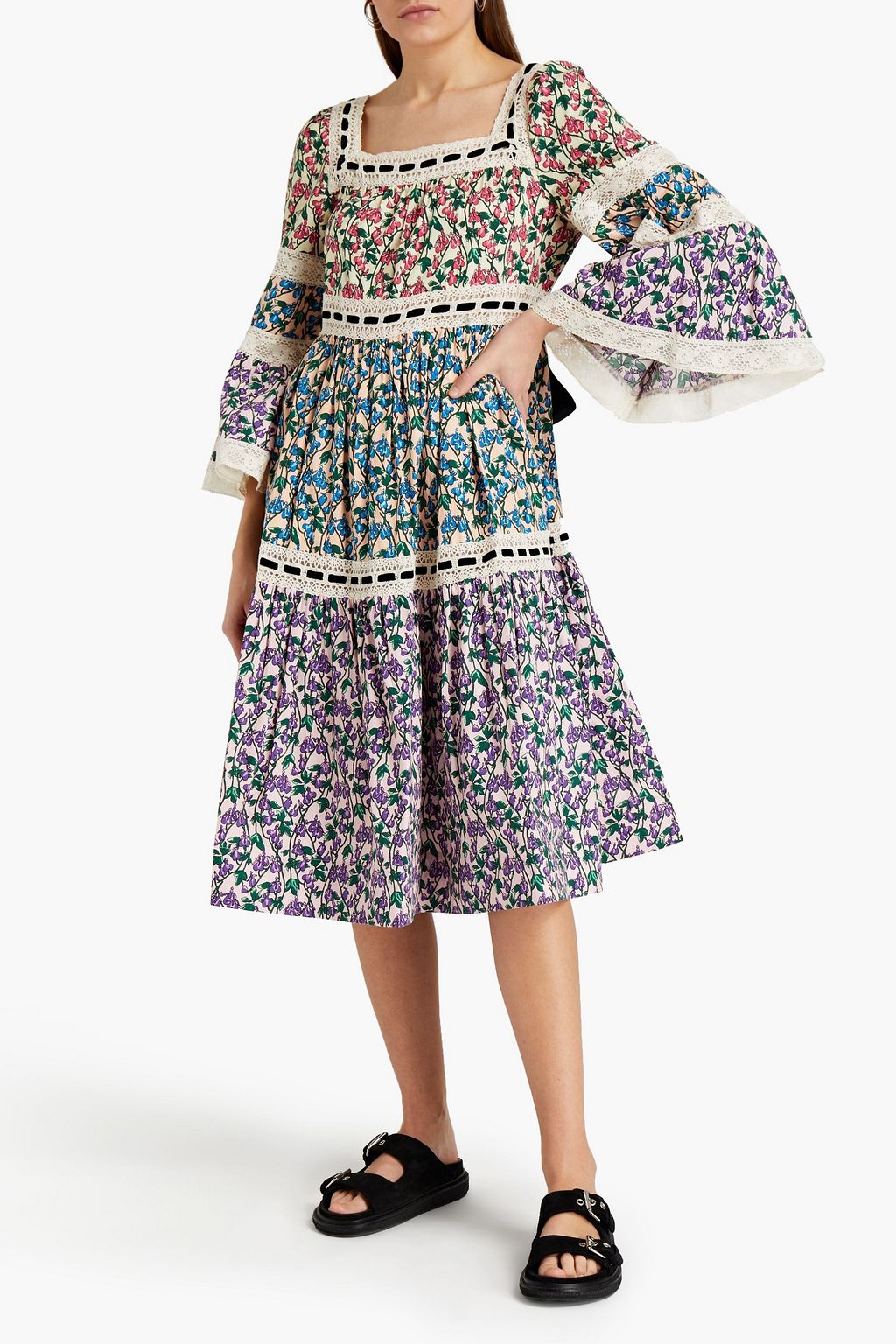 MARC JACOBS Tie-back crocheted lace-trimmed printed cotton dress