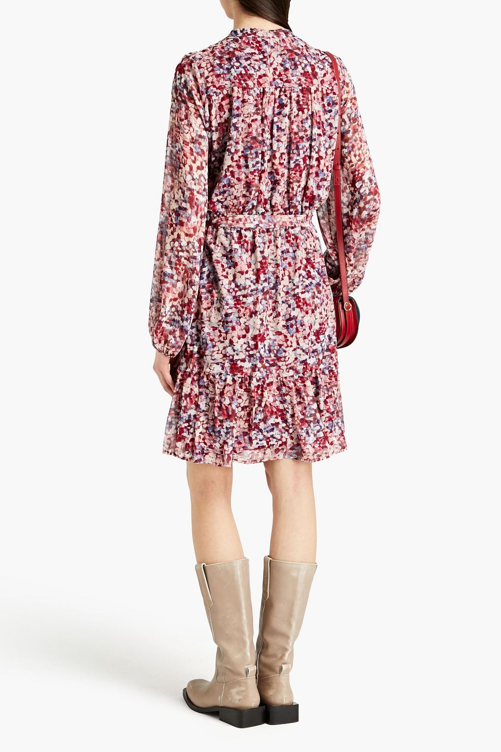 DKNY Belted printed crepe de chine dress