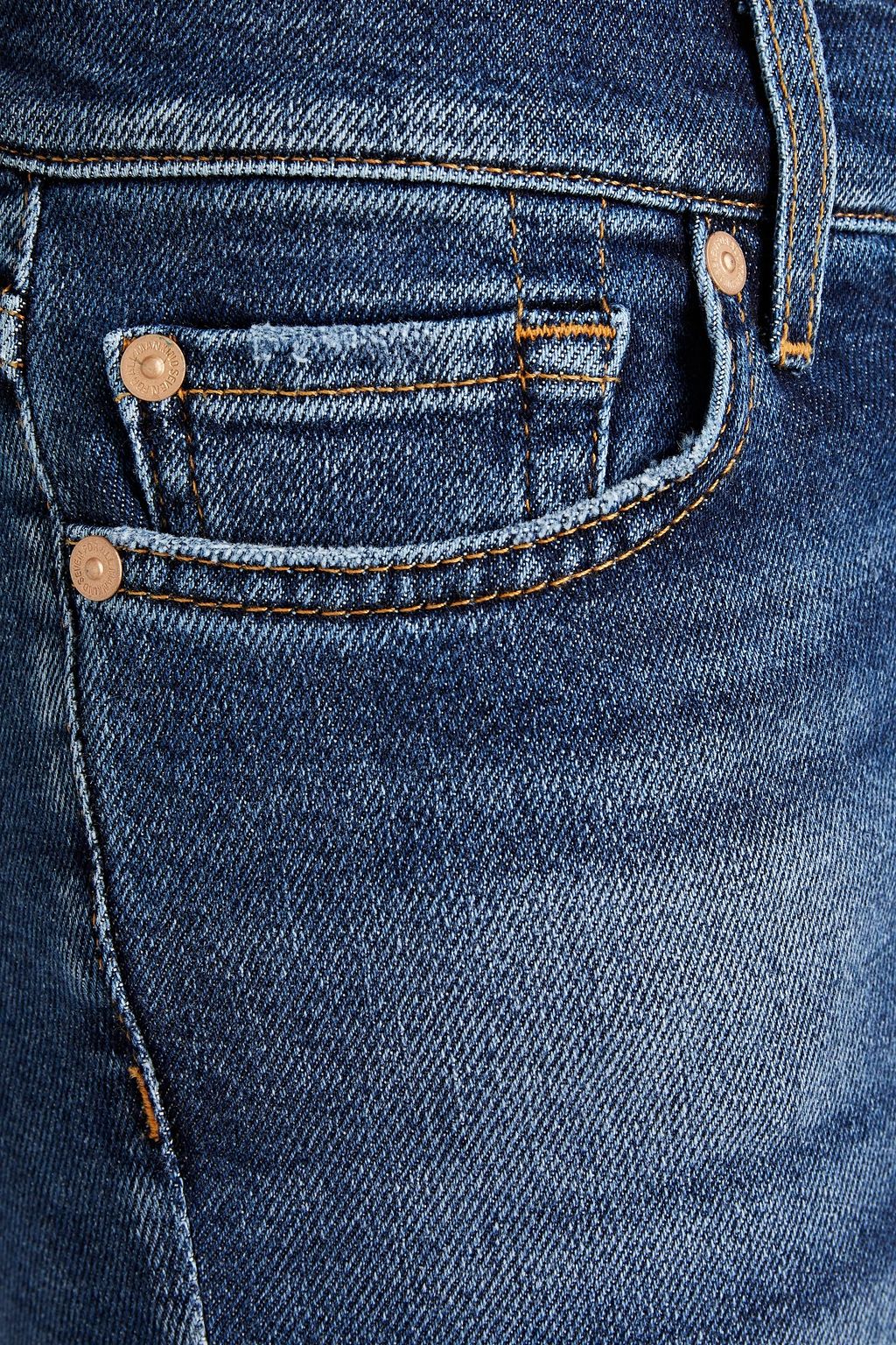 7 FOR ALL MANKIND Luxe cropped distressed mid-rise straight-leg jeans