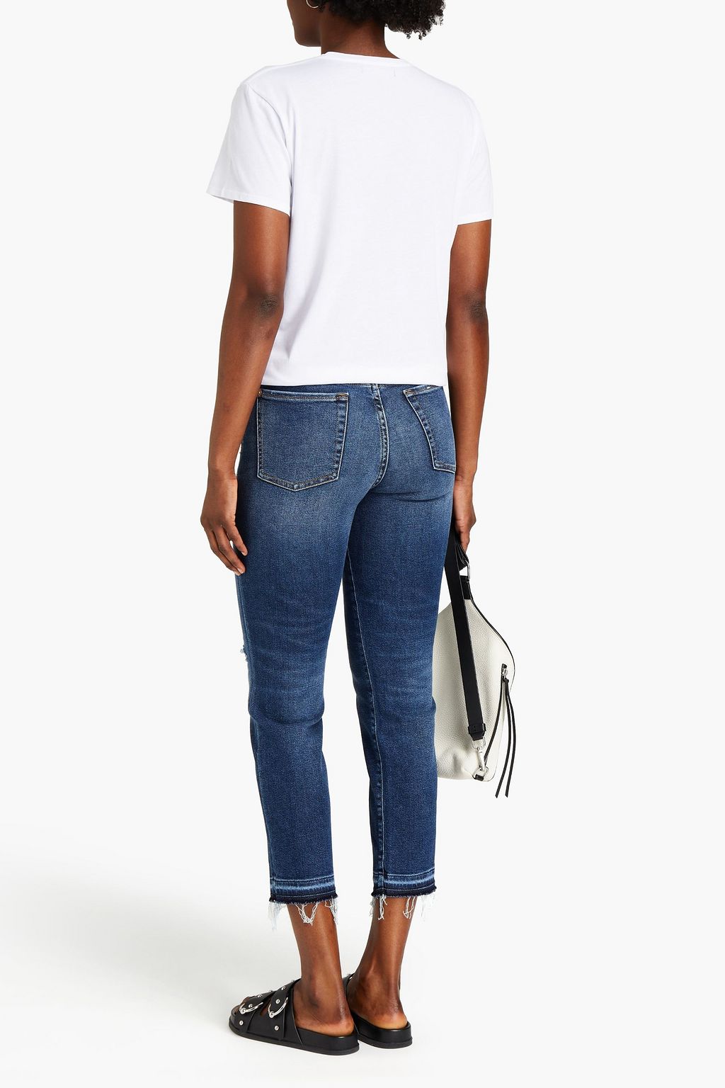 7 FOR ALL MANKIND Luxe cropped distressed mid-rise straight-leg jeans