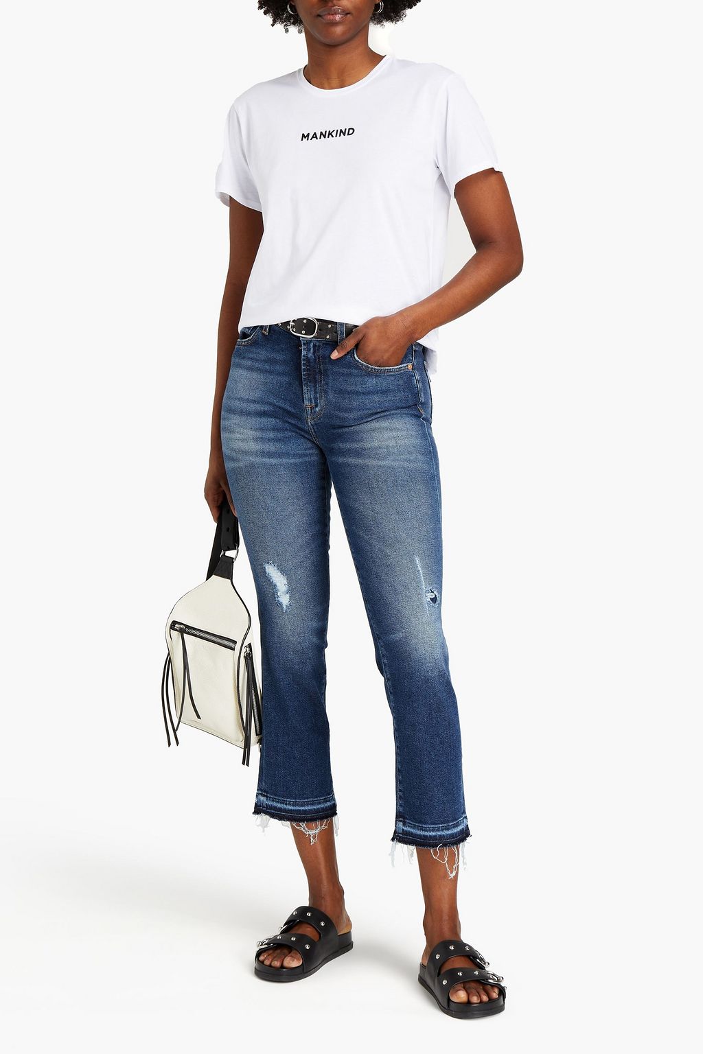 7 FOR ALL MANKIND Luxe cropped distressed mid-rise straight-leg jeans