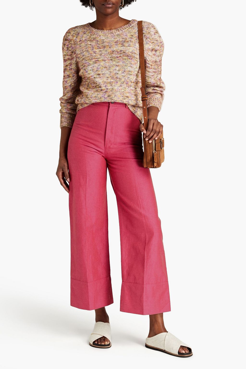 VANESSA BRUNO Cropped cotton and linen-blend twill wide-leg pants