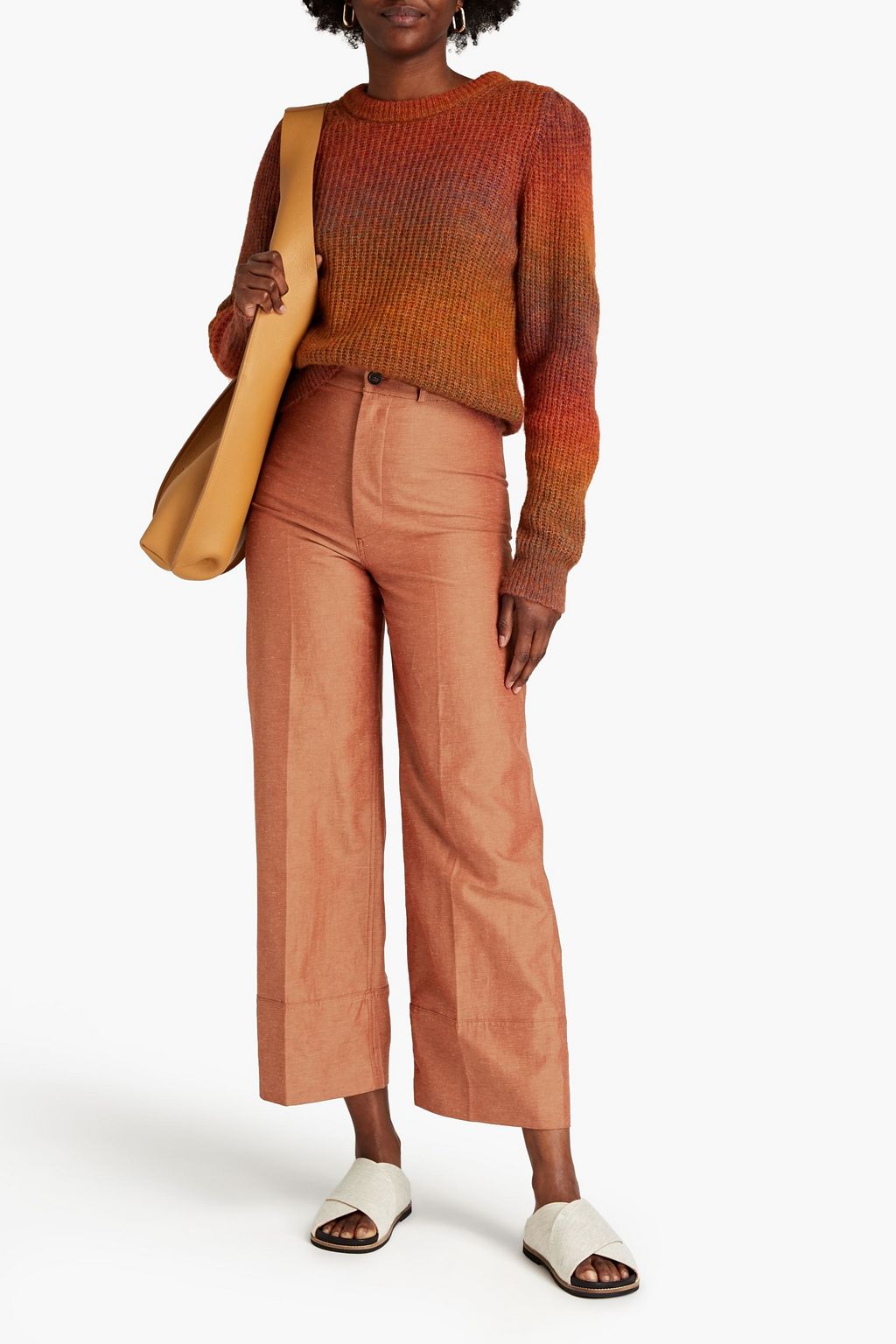 VANESSA BRUNO Cropped cotton and linen-blend twill wide-leg pants