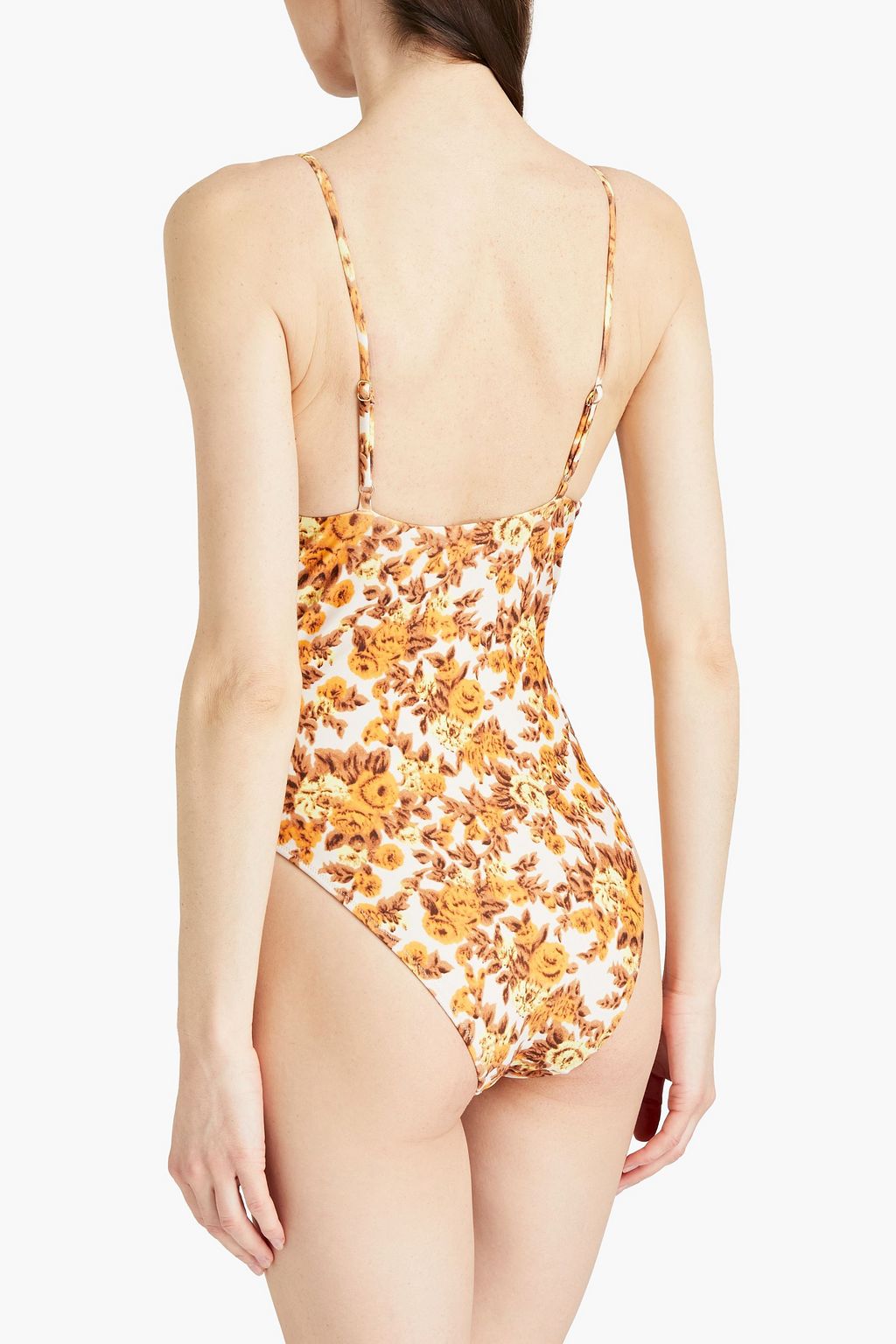 SIMKHAI Ingrid gathered floral-print swimsuit