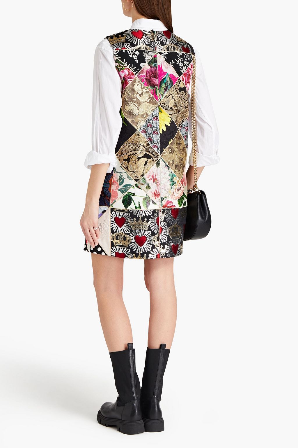 DOLCE&GABBANA Patchwork metallic brocade and jacquard mini dress