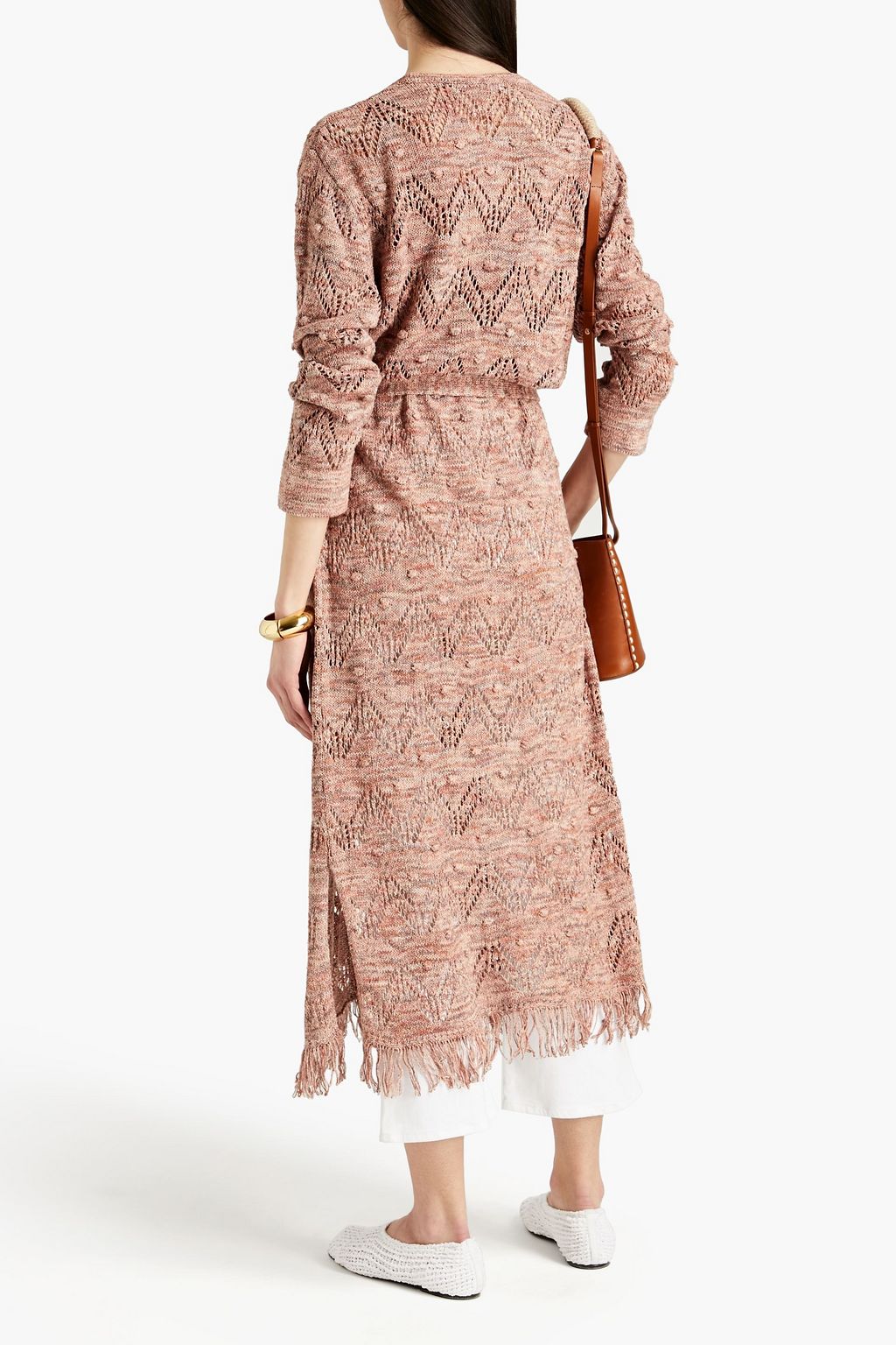VANESSA BRUNO Rivoli belted marled crochet-knit silk cardigan