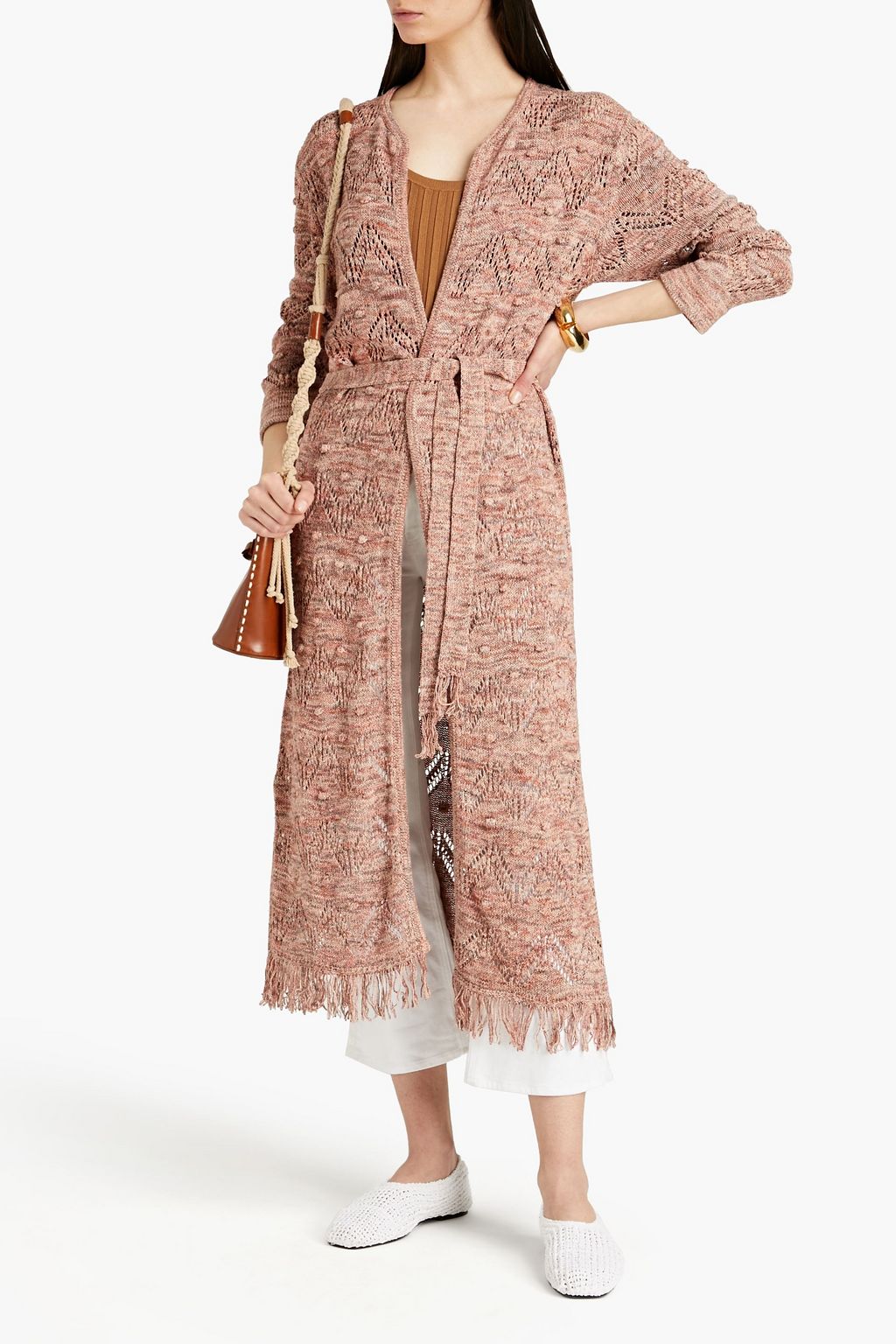 VANESSA BRUNO Rivoli belted marled crochet-knit silk cardigan
