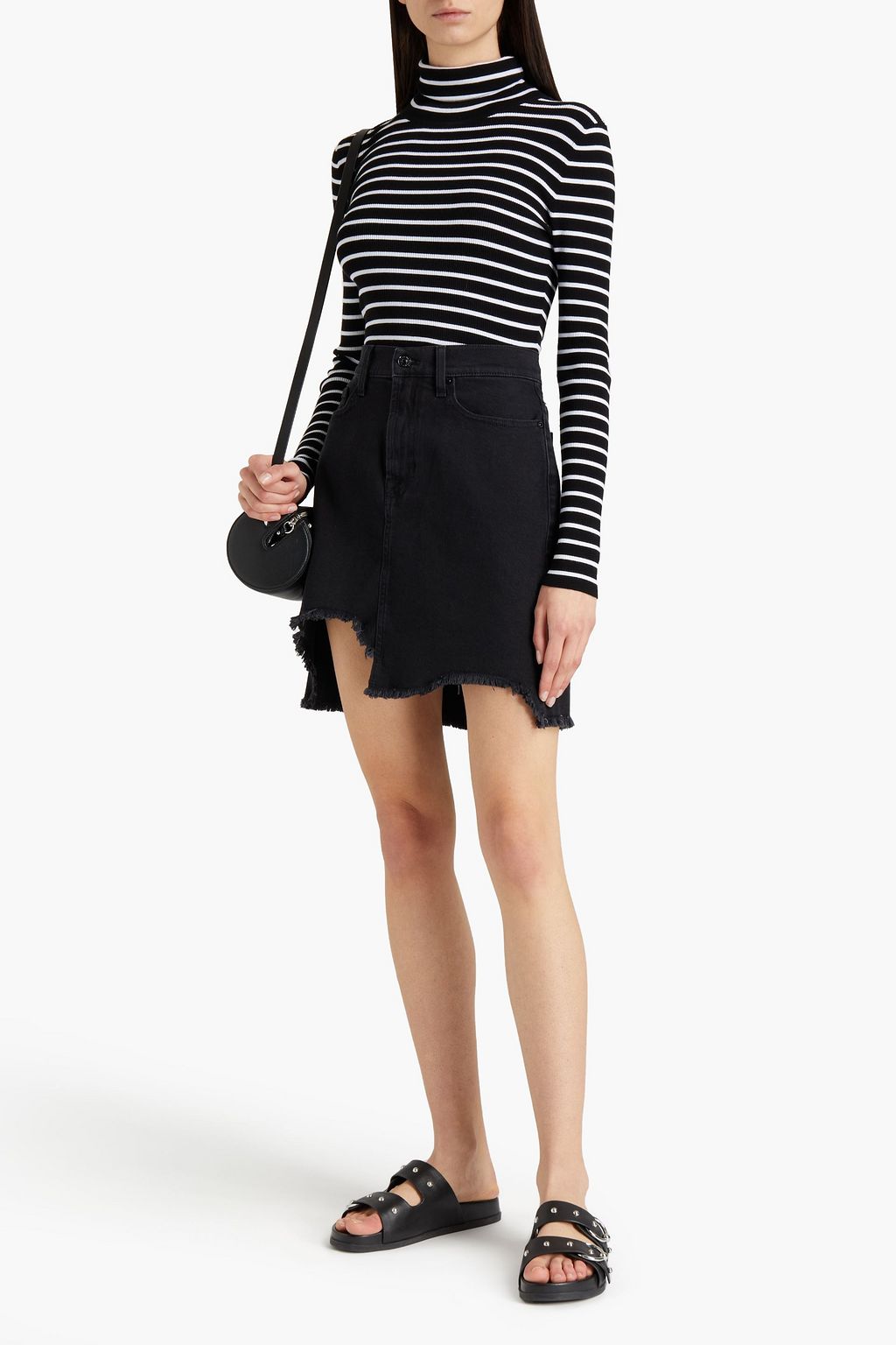 7 FOR ALL MANKIND Keira asymmetric frayed denim mini skirt