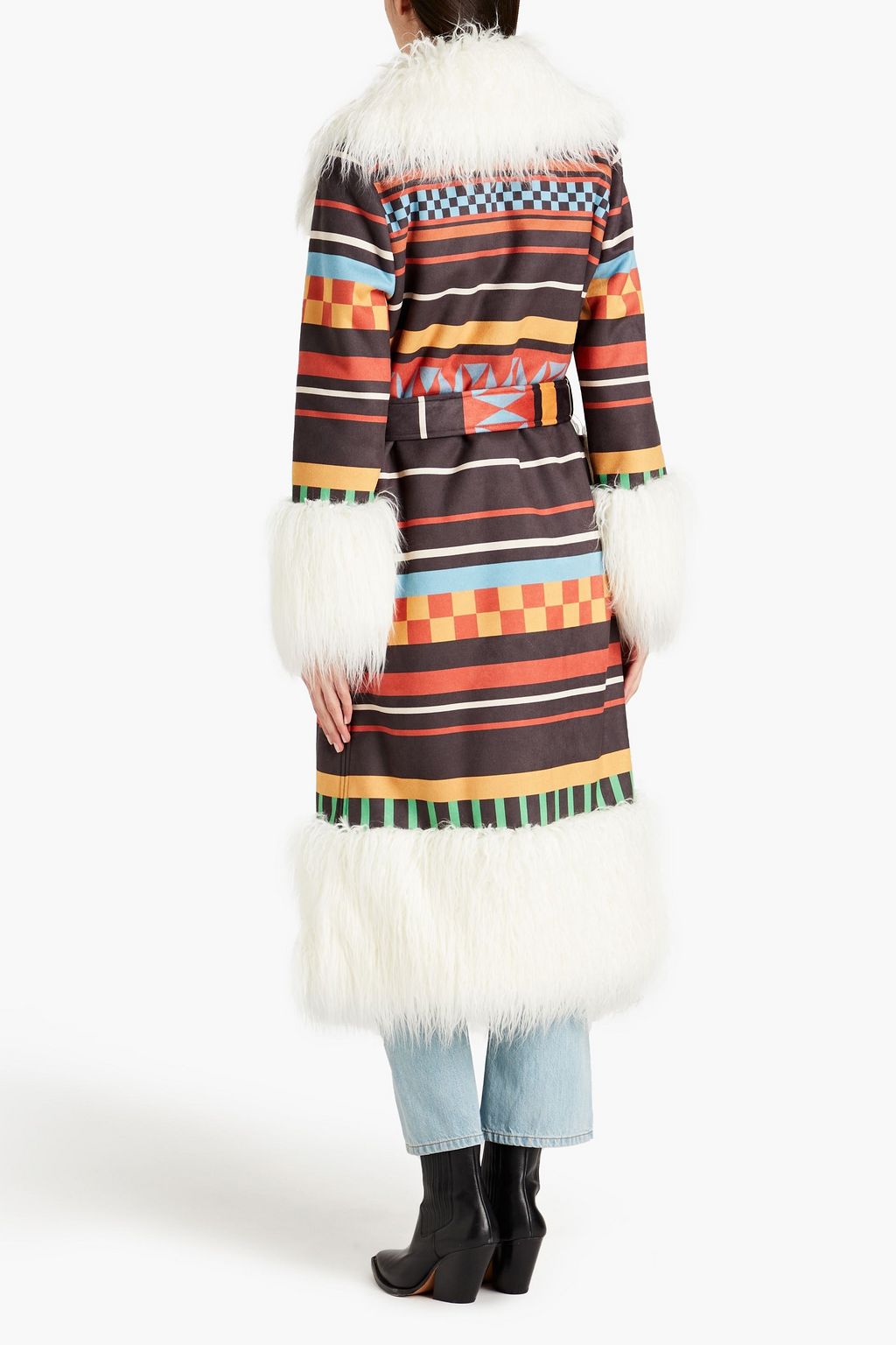 STELLA JEAN Belted printed faux shearling coat