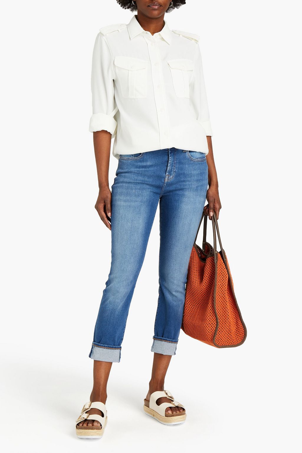 7 FOR ALL MANKIND Cropped faded mid-rise skinny jeans